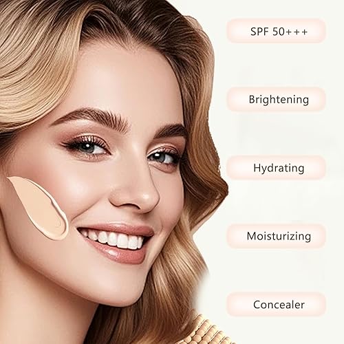 Miniatura 2 de O'CHEAL BB Cream con SPF 50+  Hidratante teñido de cobertura completa con base de polvo corrector construible, sin aceite, acabado hidratante y