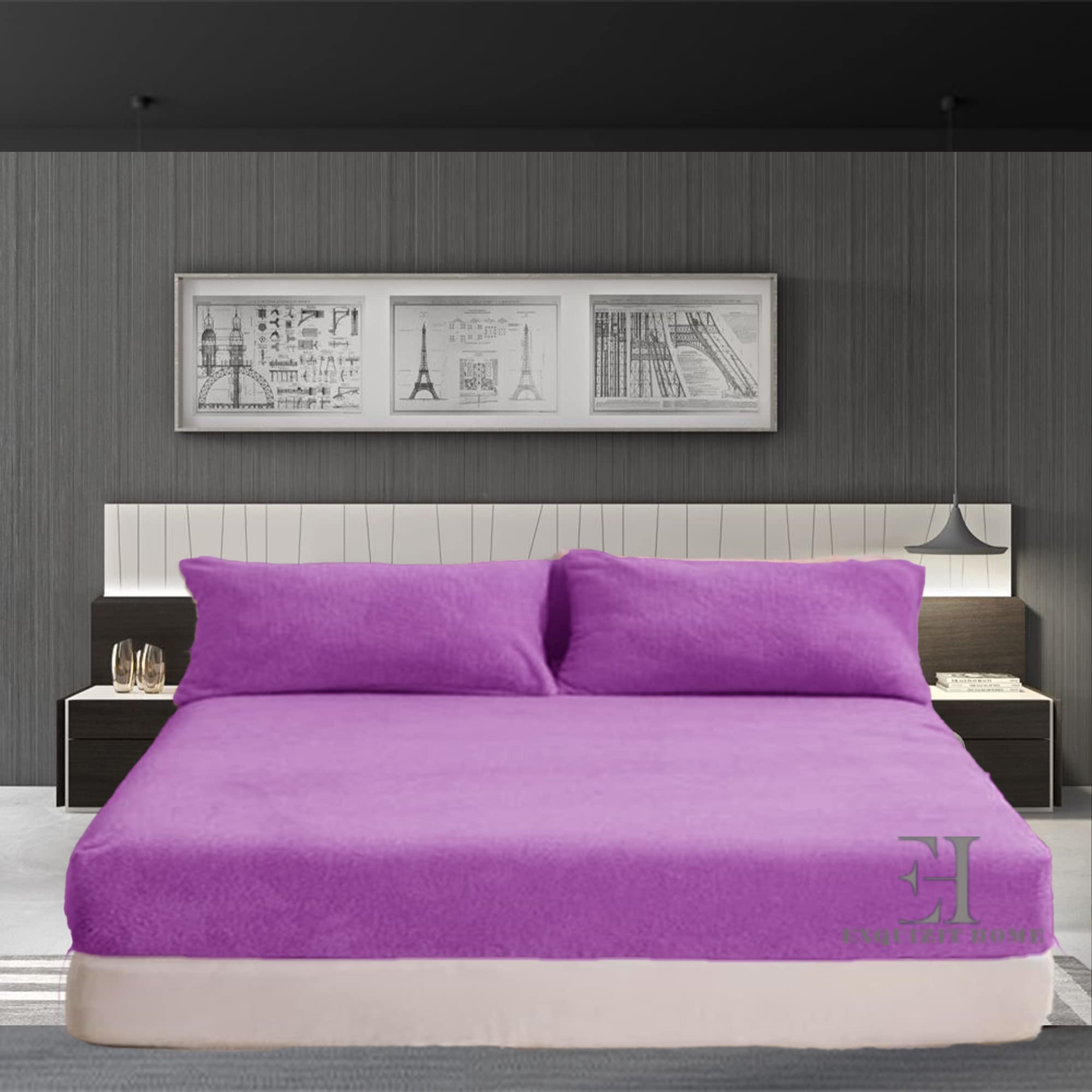 EXQUIZIT HOME® Teddy Fleece Extra Deep Fitted Sheet 30cm – Super Soft Teddy Bear Thermal Fitted Bed Sheet – Warm Cosy Winter Mattress Sheet (Lilac Superking – 180cm x 200cm)