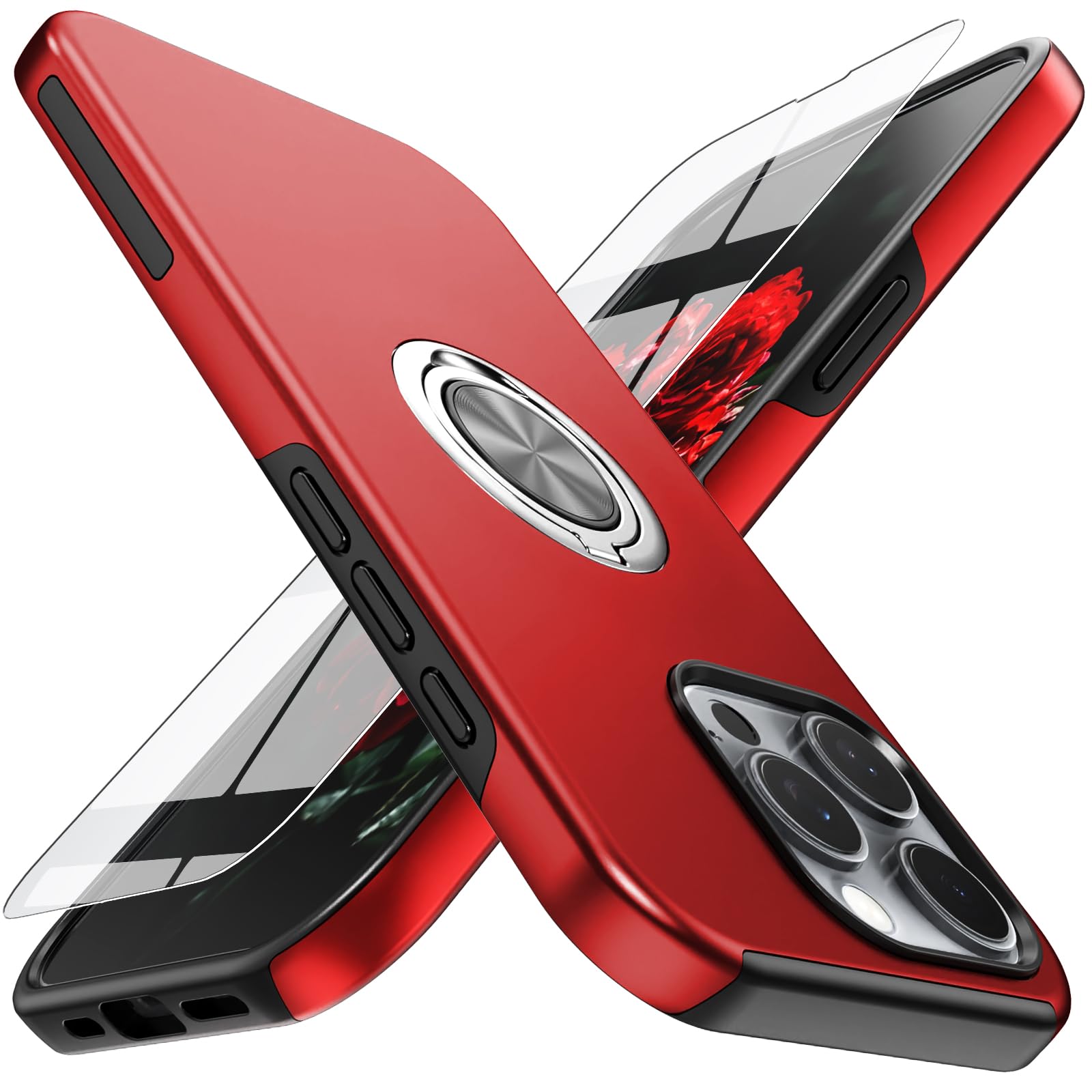 Yamink for iPhone 16 Pro Max Case with Screen Protector(Tempered Glass),Hybrid 2 in 1 Protective Slim Fit Sturdy Phone Case with Invisible Magnetic