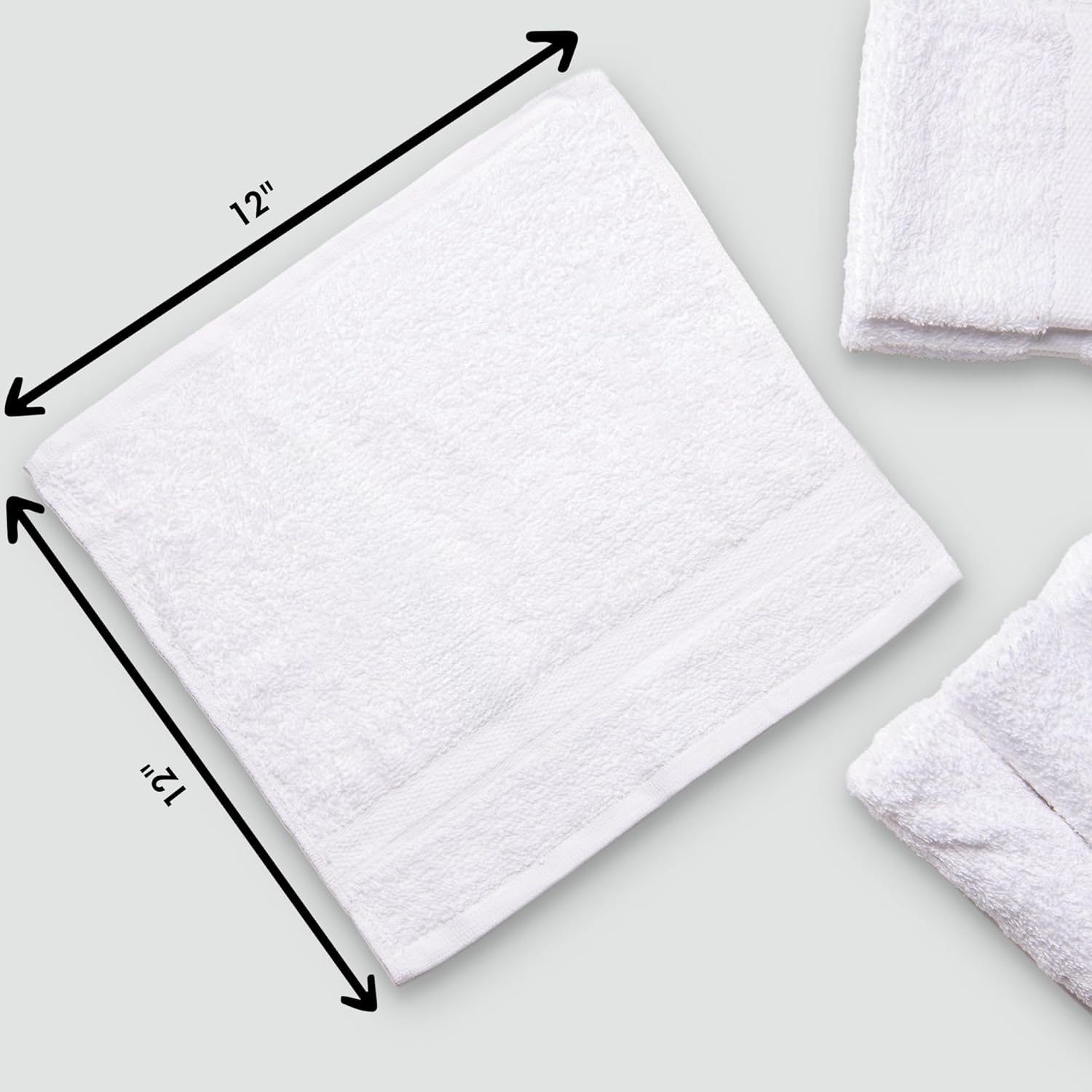 Bulk Spa White Washcloths – 48 Pack – Size 12” x 12” – Thick Loop Pile Washcloth – Absorbent and Soft 100% Ring-Spun Cotton Wash Cloth – Lint Free Face Towel – Wash Cloths Perfect for Bathroom