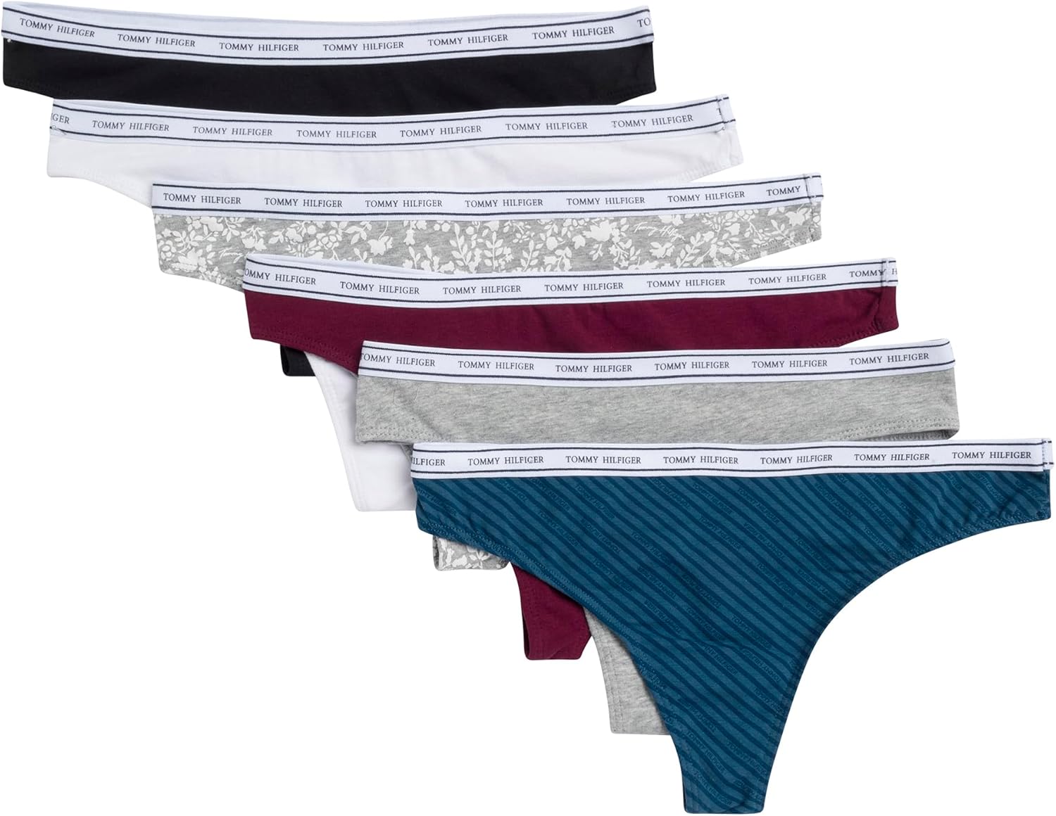 Tommy Hilfiger womens Classic Cotton Thong Underwear With Logo Waistband 6-pack