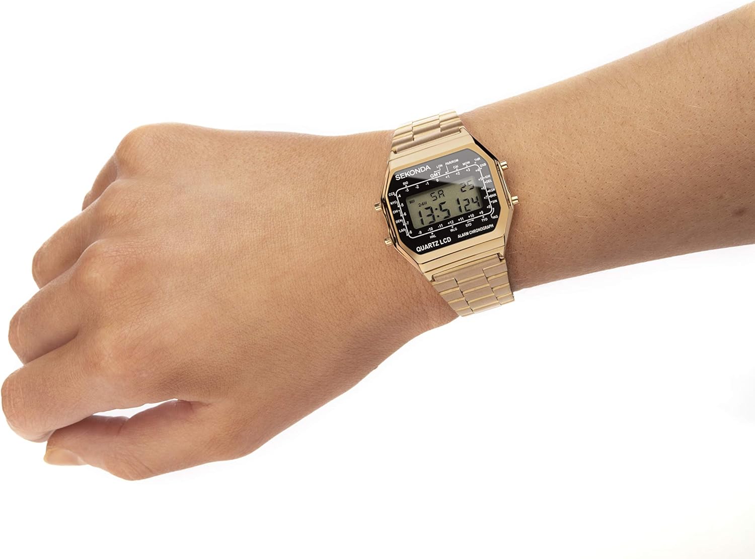 Sekonda Model 1817 Gold-Tone Quartz LCD Watch on a wrist