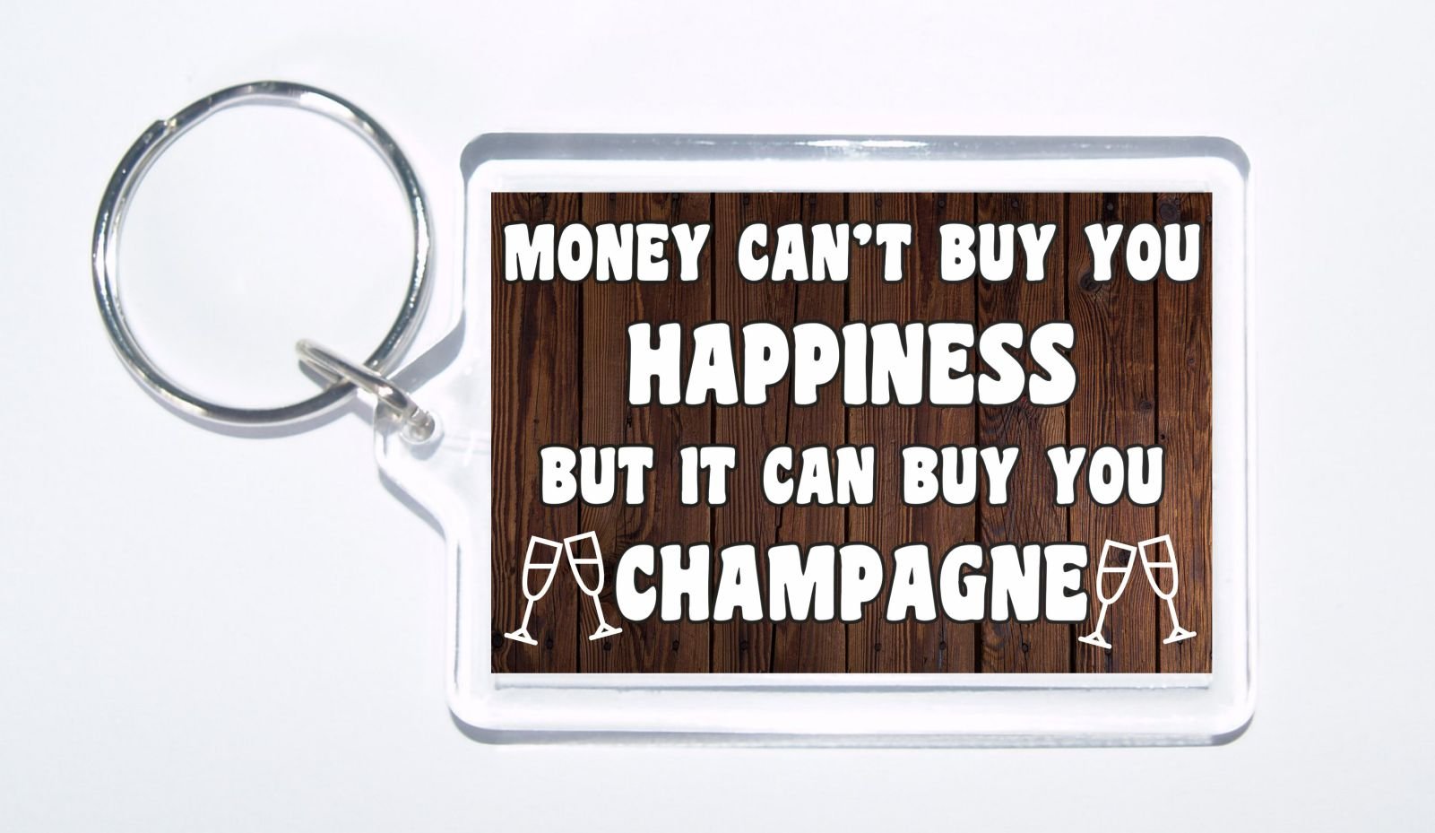 Clare's Cosmetics Fun Champagne Gift - Money Can't Buy You Happiness - Novelty Keyring