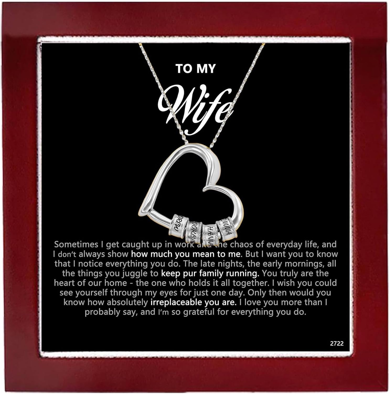 ziella Jewelry To My Wife Necklace -Family's Love Engraved Name Pendant, Personalized Heart Custom Necklace for Women