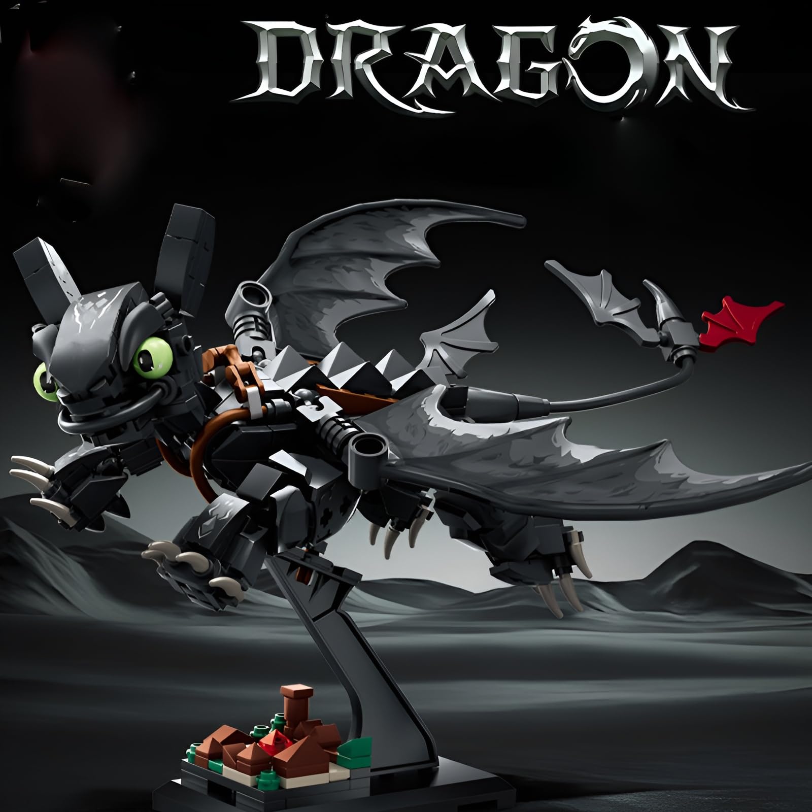 Night Black Dragon Building Blocks Set, 408 PCS Creative Movie Beasts Animal Model Toys - Image 3