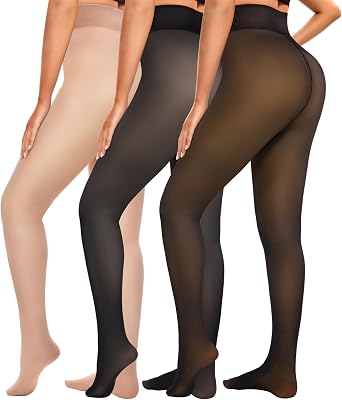 3 PCS Fleece Lined Leggings Women Thermal Tights Translucent Pantyhose