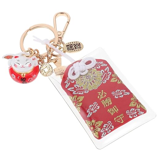 Gatuida Portachiavi Creativo Borsa della Fortuna Rosso Ciondolo Amuleto Gatto Portafortuna Giapponese Portachiavi Decorativo Resistente e Pratico per Regalo e Uso Quotidiano