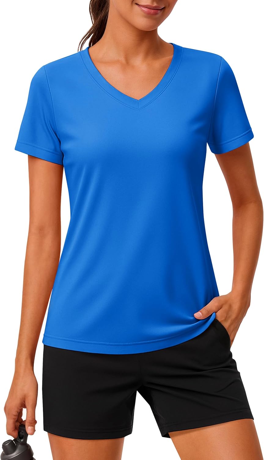 MAGCOMSEN Workout Tops for Women UPF 80+ V-Neck Short Sleeve Tee Shirt Quick Dry T Shirts Gym Athletic Yoga Top