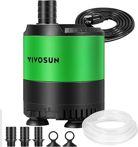 VIVOSUN Bomba de agua sumergible de 660 GPH de 35 W, con flujo de agua ajustable, tubo de 4.9 pies, eje de cerámica adicional y adaptadores de
