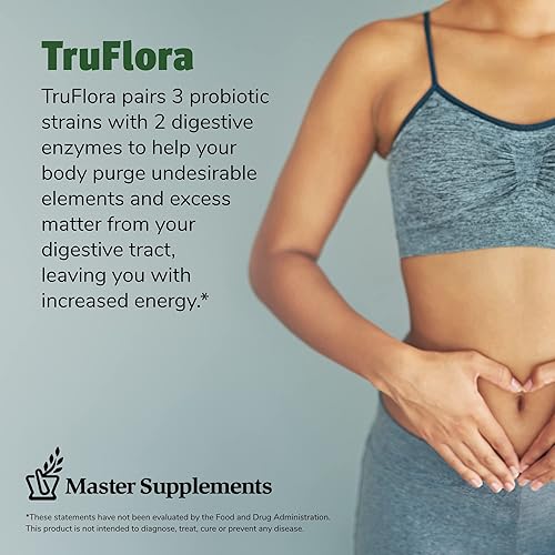 Miniatura 10 de Master Supplements TruFlora - 32 cápsulas, paquete de 2 - Mezcla de probióticos y enzimas - Promueve la salud intestinal óptima y aumenta la energía