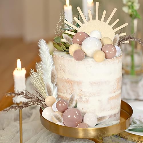 Miniatura 3 de 51 adornos bohemios de madera para tartas de sol, mini bolas, decoración para tartas de pampas, varios pastos secos de pampas, cola de conejo,