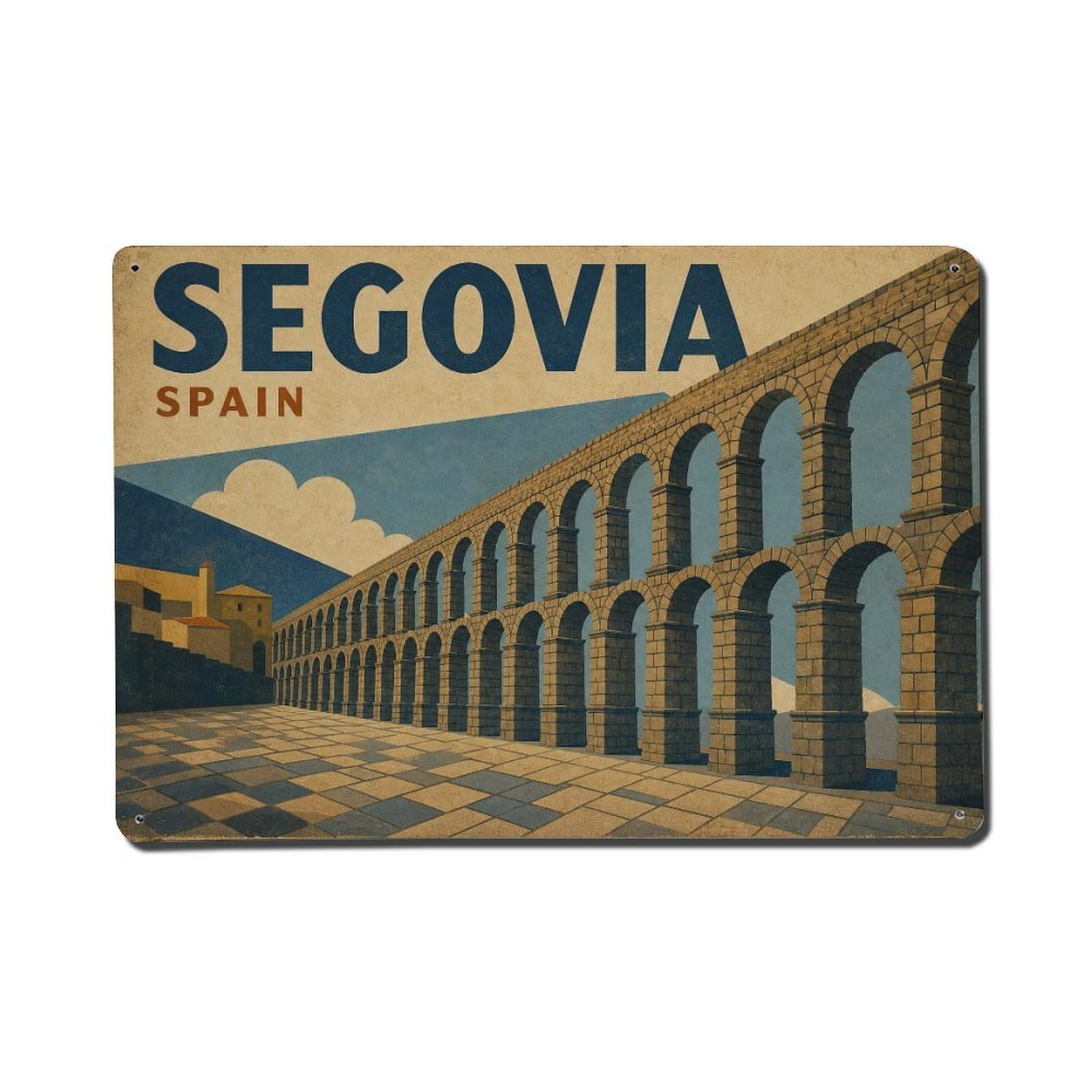 Retro Travel Spain Segovia Metal Tin Sign Plaque Wall Decor for Cafe, Club Bar, Office, Garden Metal Poster 8x12Inch