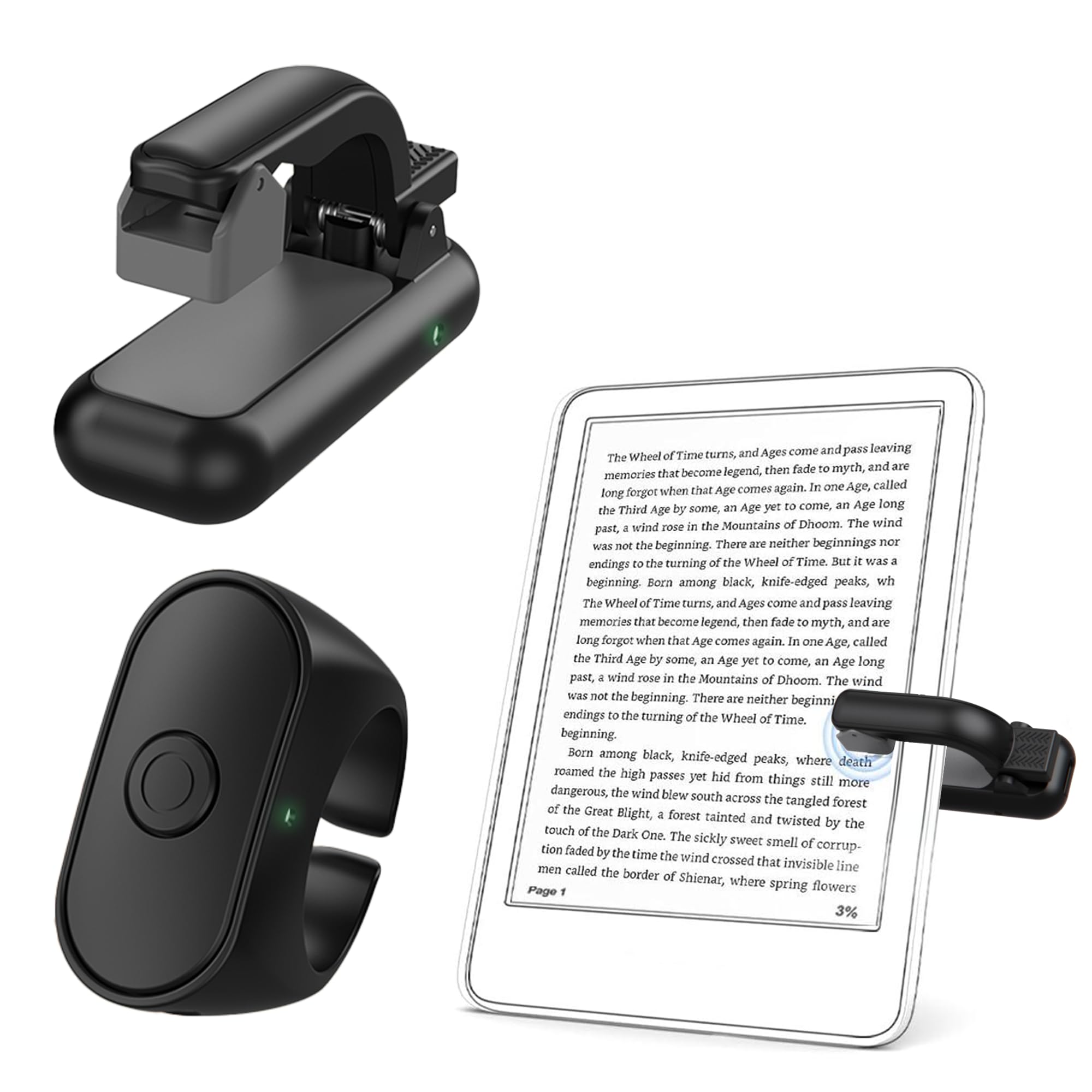 LeadsaiL Page Turner Ring for Kindle Paperwhite/Scribe/Oasis, Wireless RF Remote Control Clicker for iPhone, iPad, Android Tablets, e-Readers, Camera Shutter and Video Trigger, Black