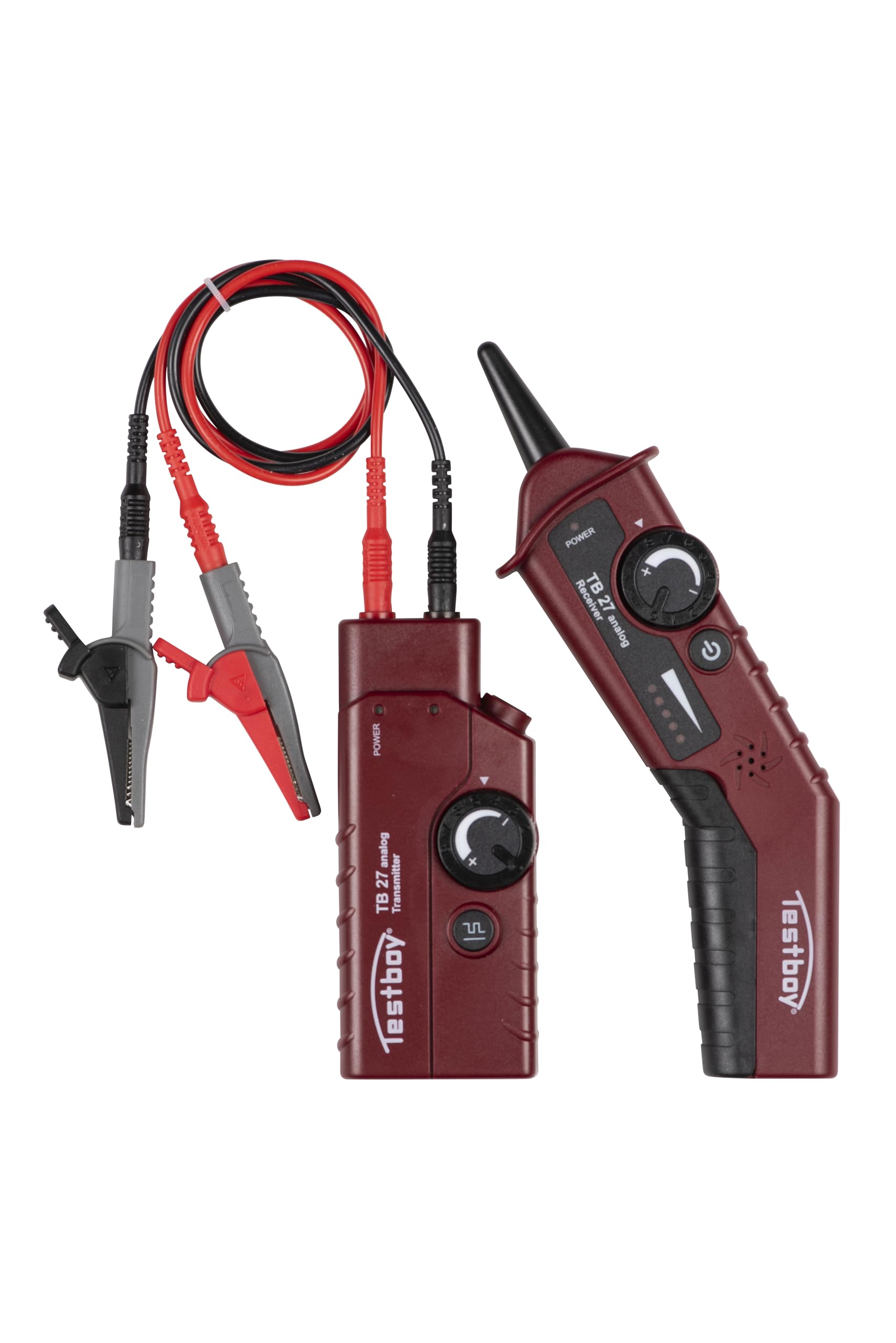 Testboy 27 analogue cable finder set, cable finder (with LED display, adjustable transmission and reception level), red