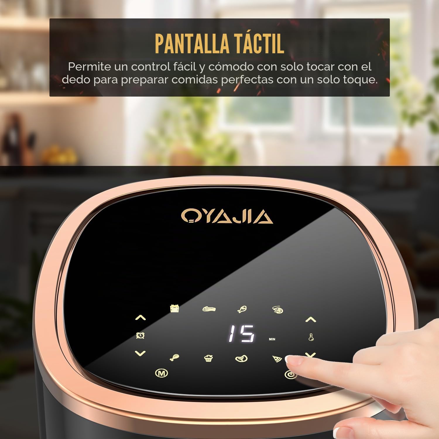 Freidora de aire caliente, 6 litros, airfryer con 8 programas, tecnología Rapid Air, pantalla táctil, ventana de visualización, apta para lavavajillas, freidora sin aceite, parrilla digital, horneado