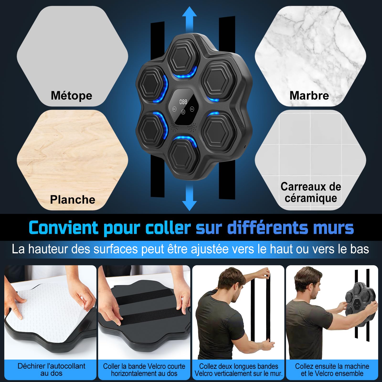 Máquina de Boxeo Musical Adulto Beatpunch Máquina Boxeo Música de Pared con Luz LED y Guantes de Boxeo, Beat Punch Máquina Boxeo Musical para Adultos/Niños, Artículos de Entrenamiento para Boxeo Casa