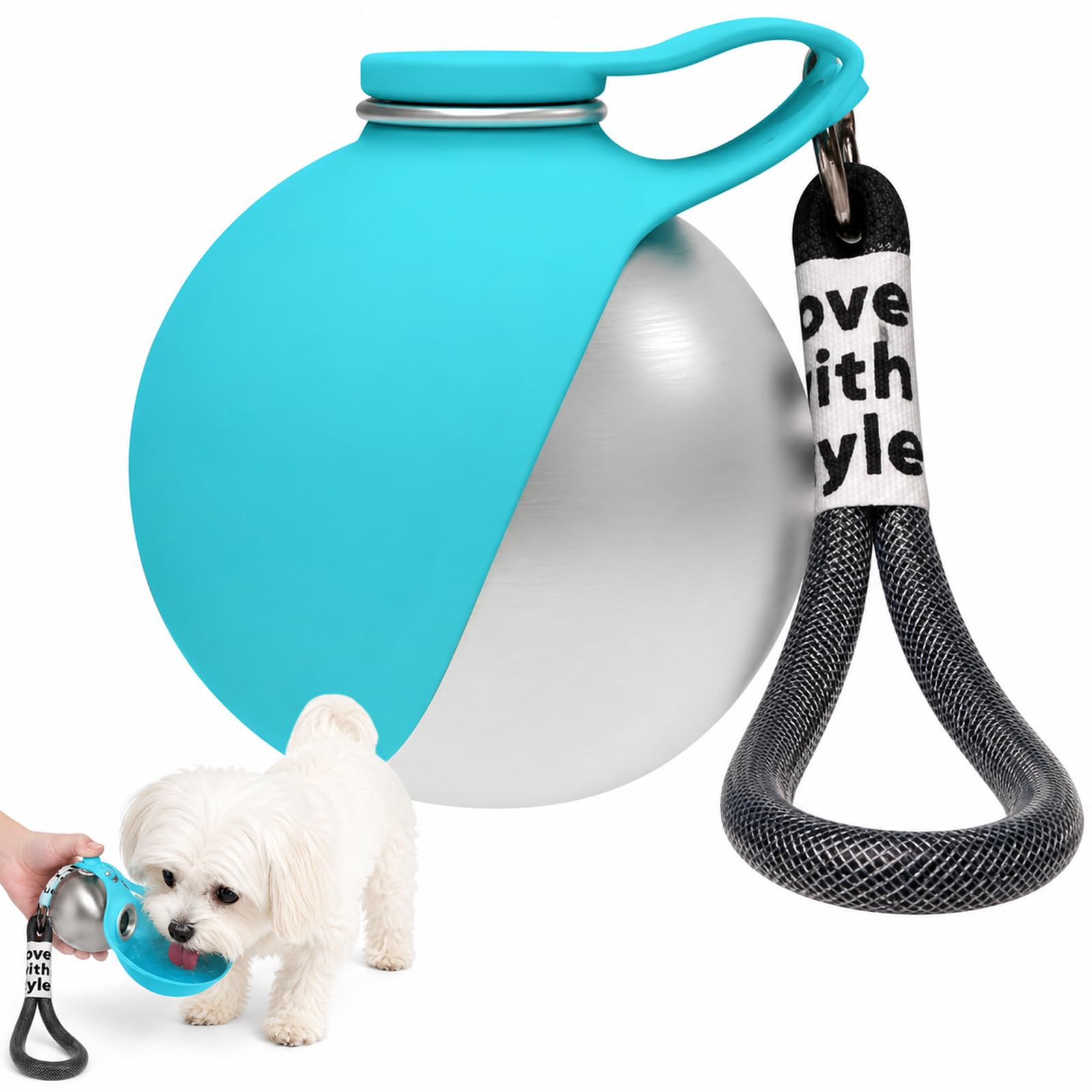 285ml Stainless Steel Dog Water Bottle for Walking, 2‑in‑1 Portable Pet Water Dispenser with Foldable Silicone Bowl, Outdoor Travel Dog Feeding & Watering Supplies (Blue)