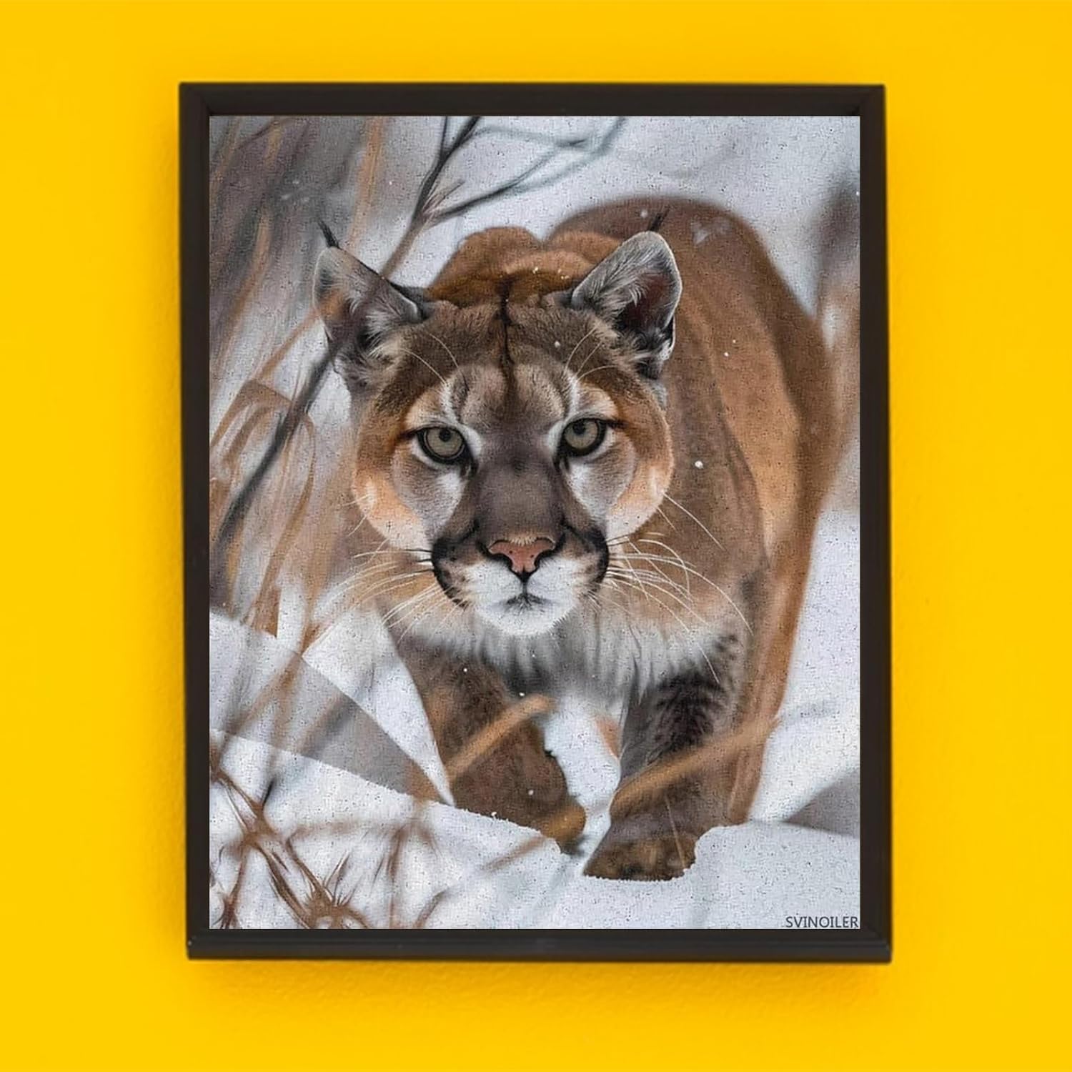 Wildlife Mountains Lion in Snow Paint by Numbers Kits for Adults Beginner DIY Painting for Home Wall Decor 16x20inch Without Frame