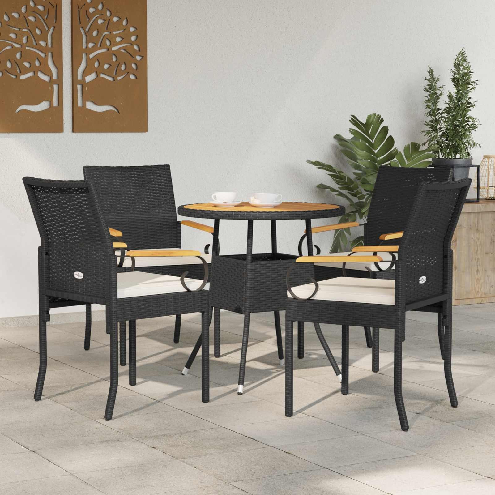 Chaises de jardin en poly rattan Gecheer chaises noires avec coussins amovibles crème