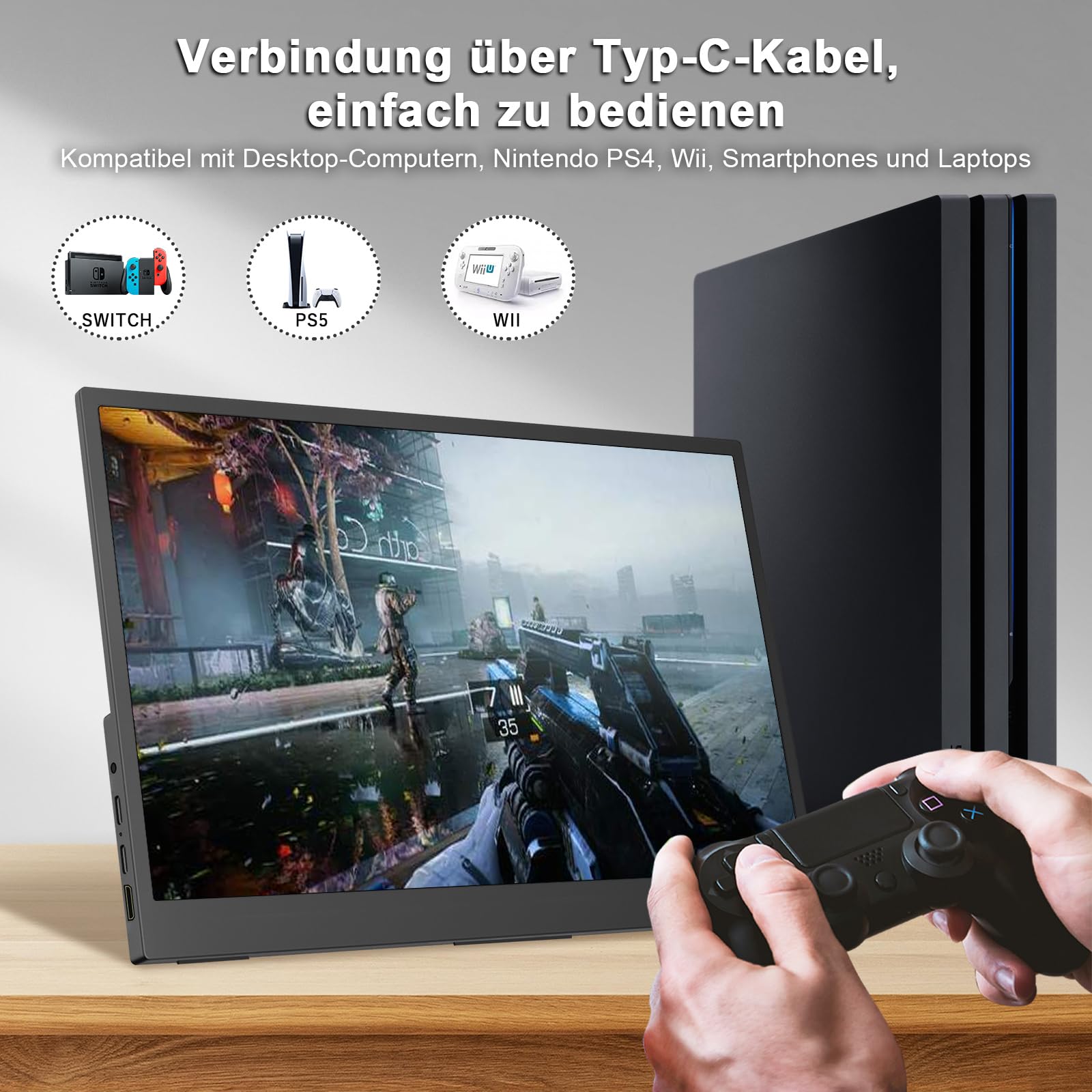 10,5 Zoll Tragbarer Monitor 1920x1280 3:2 Mini-Bildschirm|500 Nits hohe Helligkeit+2000:1Kontrastverhältnis|Ultradünnes Gehäuse mit 45°-Ständer|Dual-Port HDMI/USB-C für Laptop/Mobilgerät/Mac