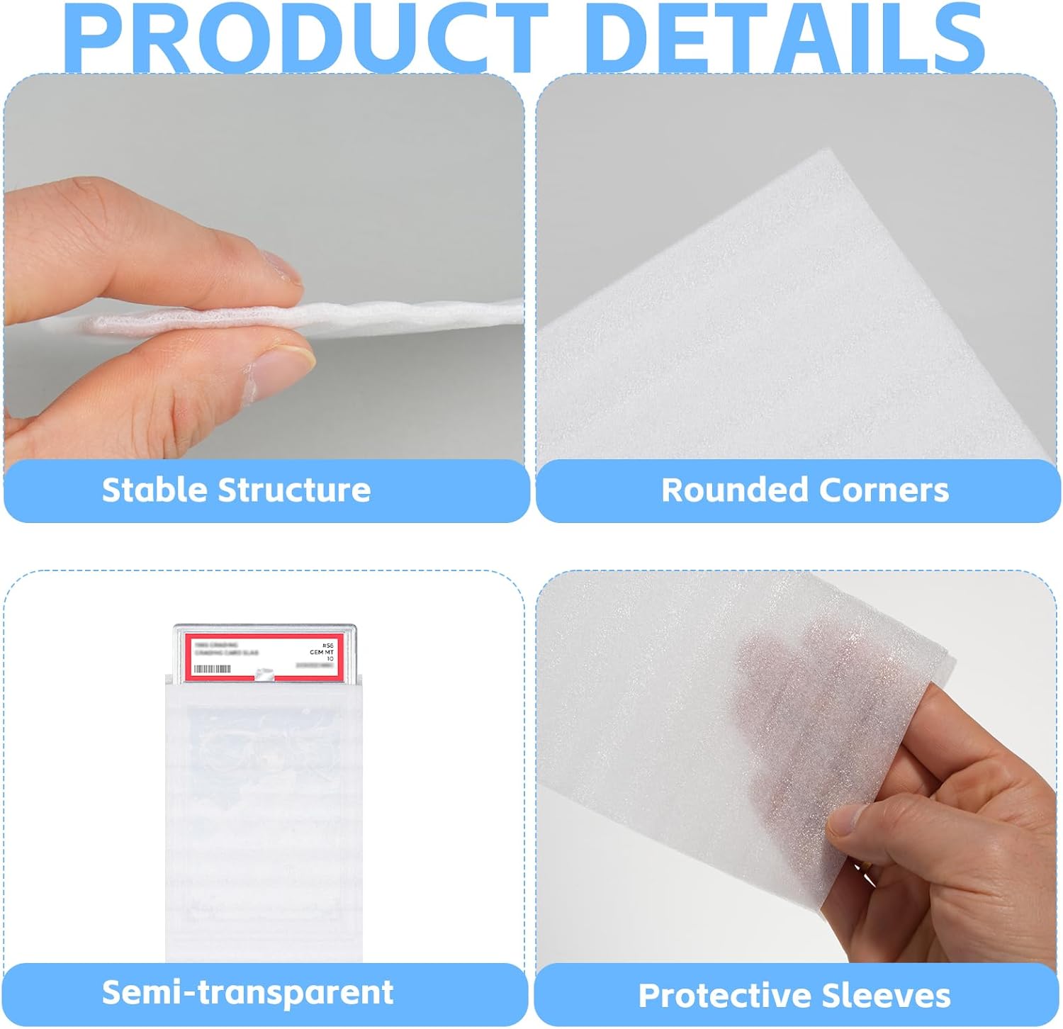 100 Pack Trading Card Shipping Protectors for Graded Cards EPE Foam Graded Cards Shipping Protection Foam Bags fit for PSA CGC BGS Card Protectors for Mailing Inserts