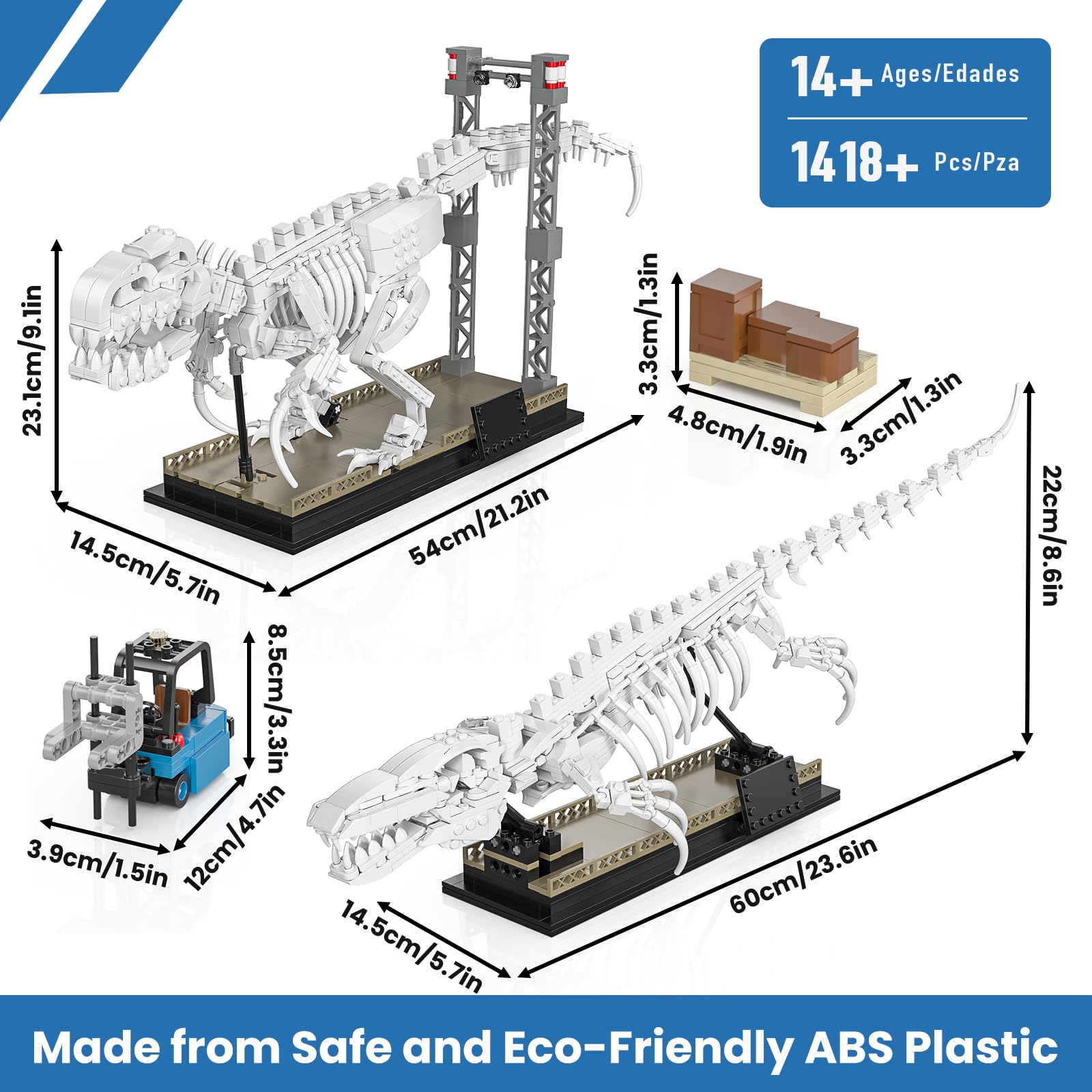 Mould King 29005 - Kit de construcción de Esqueleto de Dinosaurio - Velociraptor Mosasaurus - Bloques de construcción con Base - Regalos de colección para Adultos (1418 Piezas)