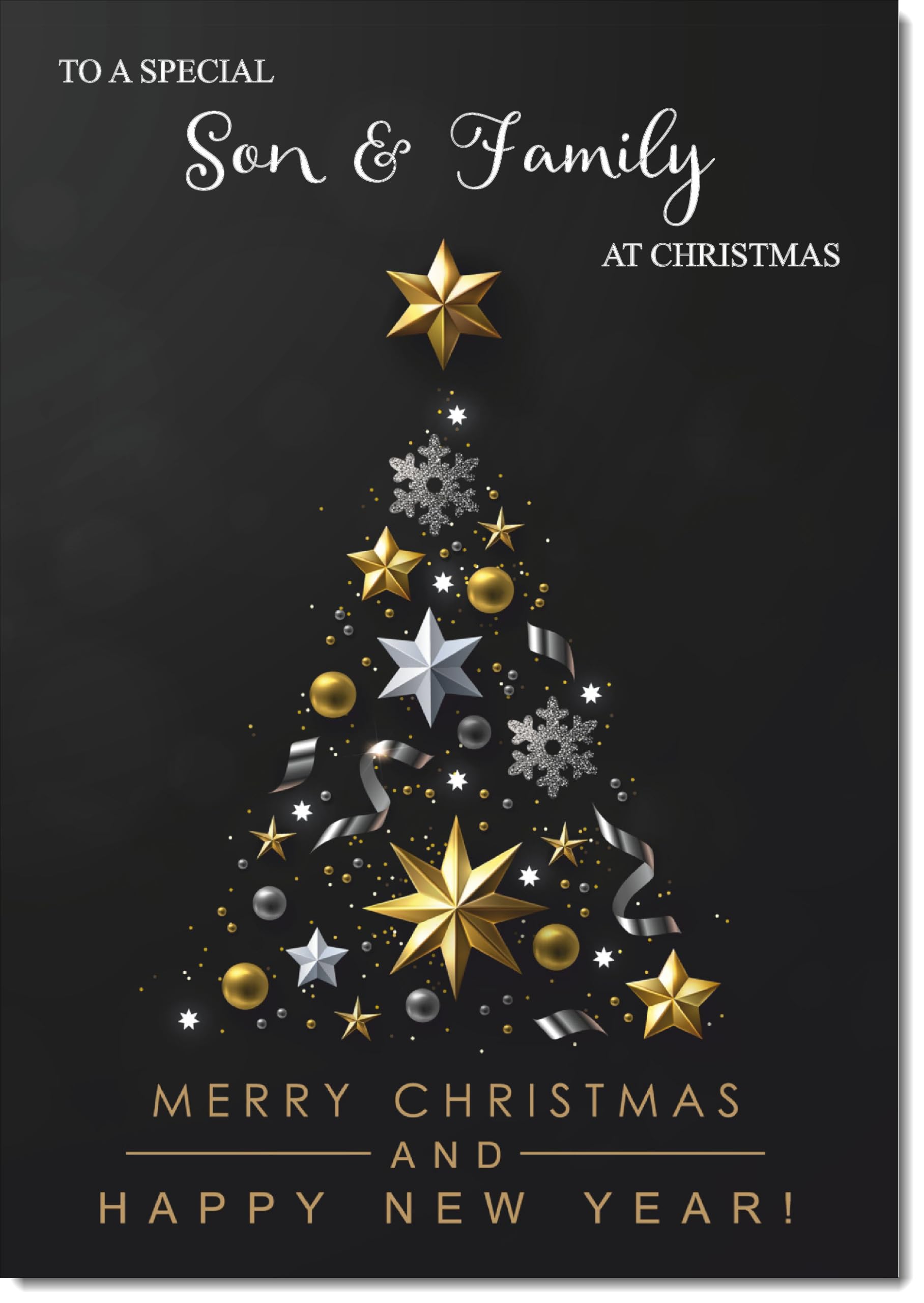 doodlecards Son and Family Christmas Card Black Abstract Christmas Tree Large A4 Size Christmas Card for Son & Family with Plain Envelope