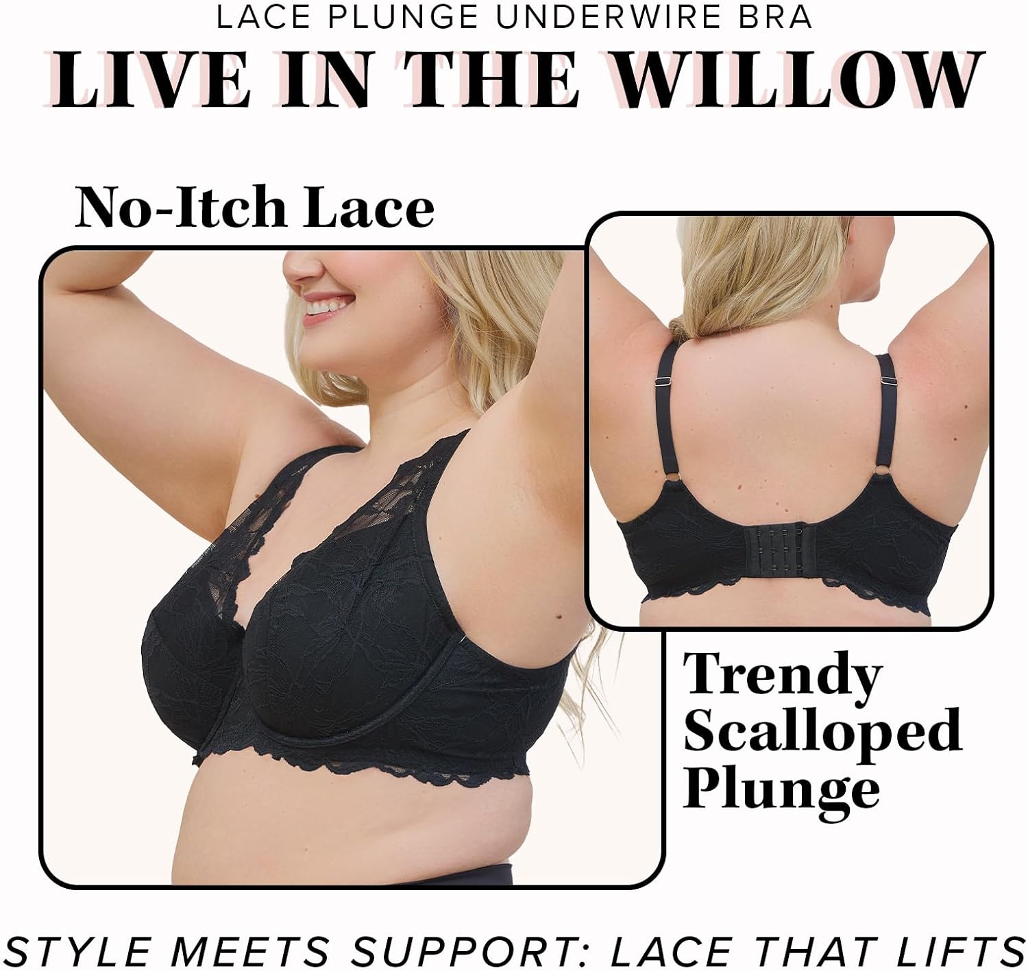 Leading Lady, Willow, Underwire Bra for Women, Lace Design, Adjustable Straps, Foam Cups, Full Coverage, Plunge, 40A-46DDD - Image 5