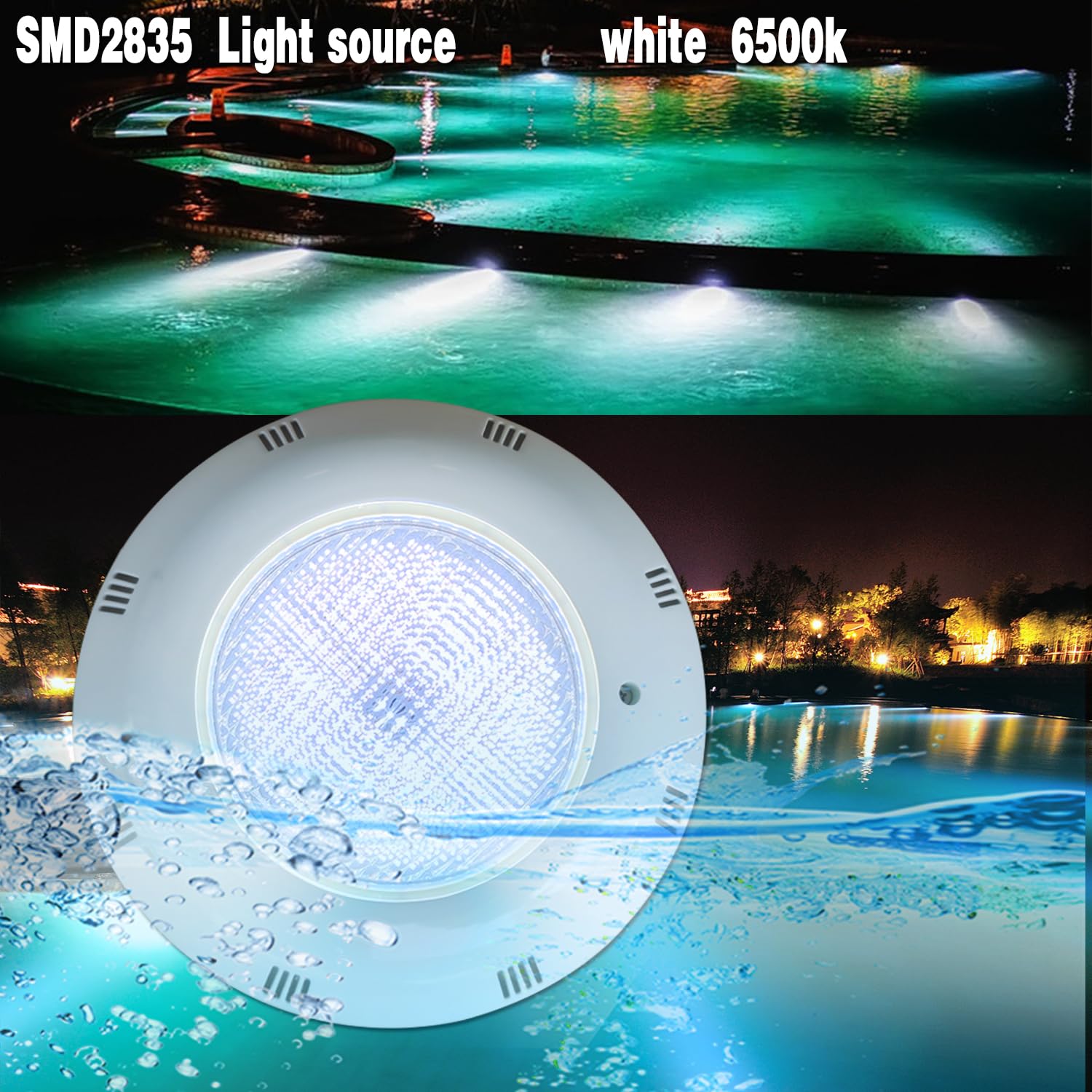 BARCELONA LED Faro LED Piscina 24W AC12V IP68 Sommergibile Ø295mm Luce Bianca 6500K LED SMD2835 Faretto Subacqueo Montaggio Superficie per Piscine, Spa Fontane e Aree Acquatiche