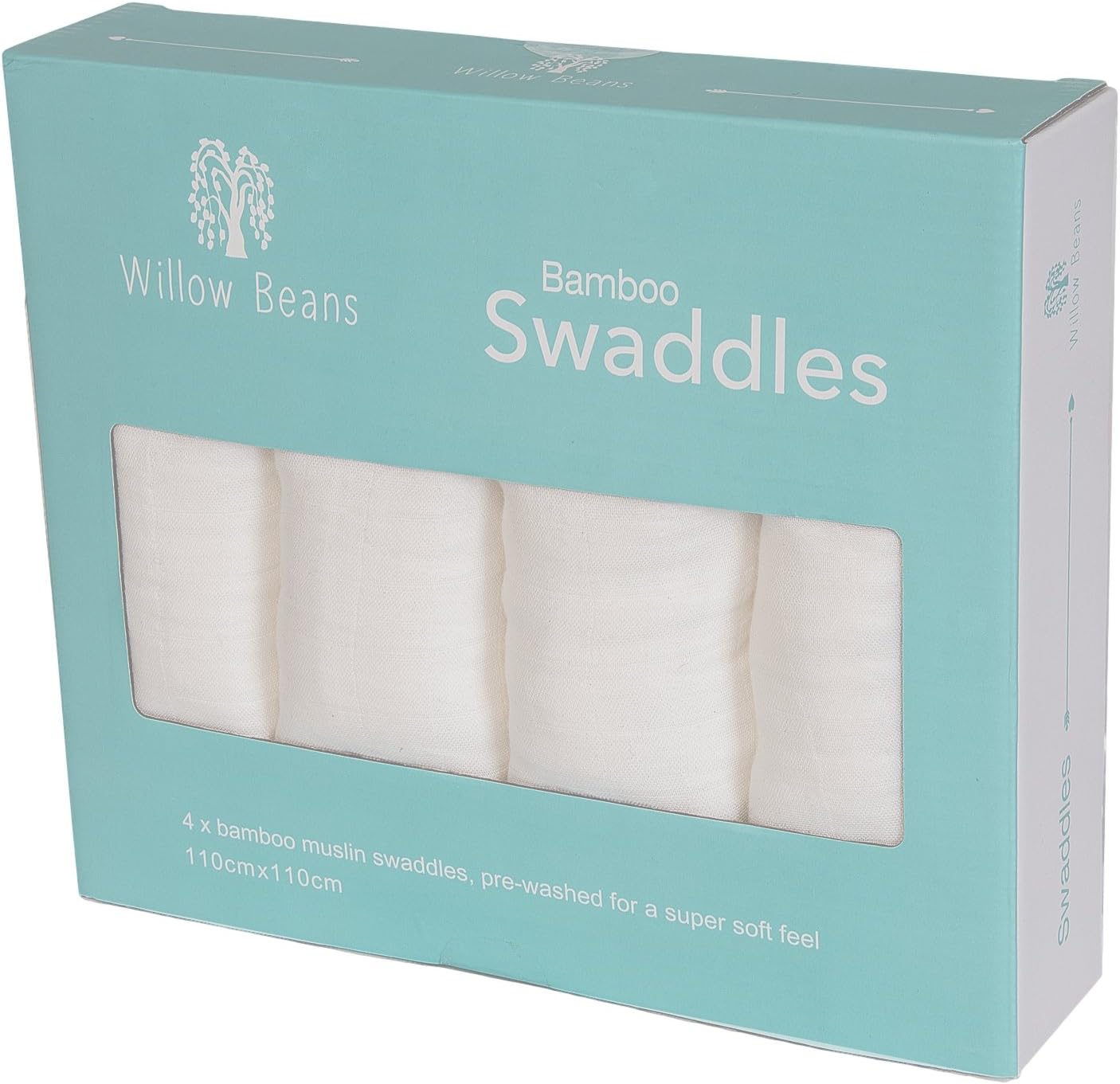 Willow Beans Baby Bamboo Swaddle Blankets, Pack of 4