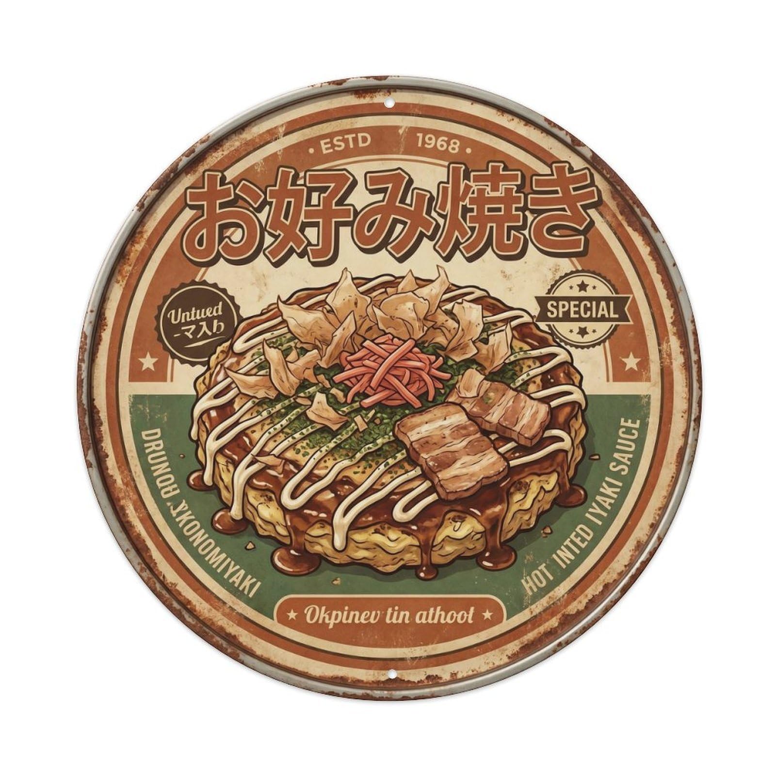 Cxhjca 8X8inch(20X20cm) Okonomiyaki Japanese Osaka Cuisine Roadside Diner Food Metal Tin Sign