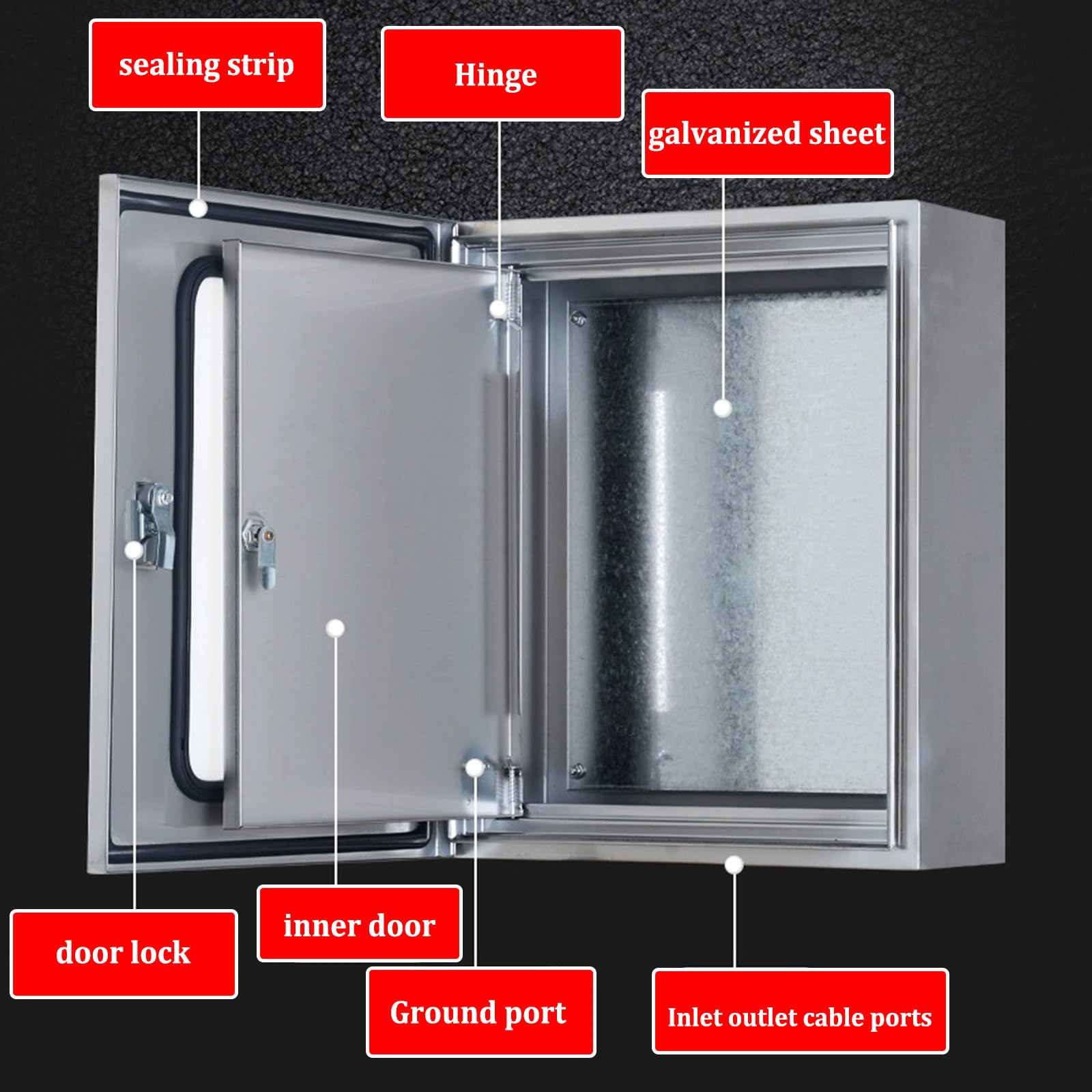 Boîtier de réseau électrique en acier inoxydable résistant aux intempéries avec double porte - Disjoncteurs de montage et boîte de distribution pour boîte de jonction PV