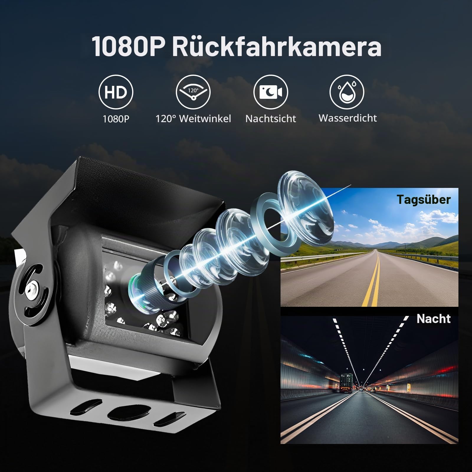 Rückfahrkamera Set mit Kabel 7" LCD Monitor, Nachtsicht Auto Backup-Kamera