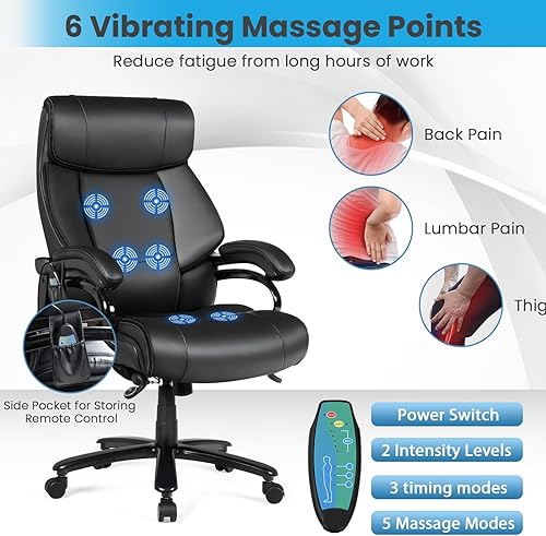 Miniatura 4 de POWERSTONE Silla de oficina grande y alta de 500 libras, sillas de oficina ergonómicas de alta resistencia, respaldo alto, acolchado grueso, silla