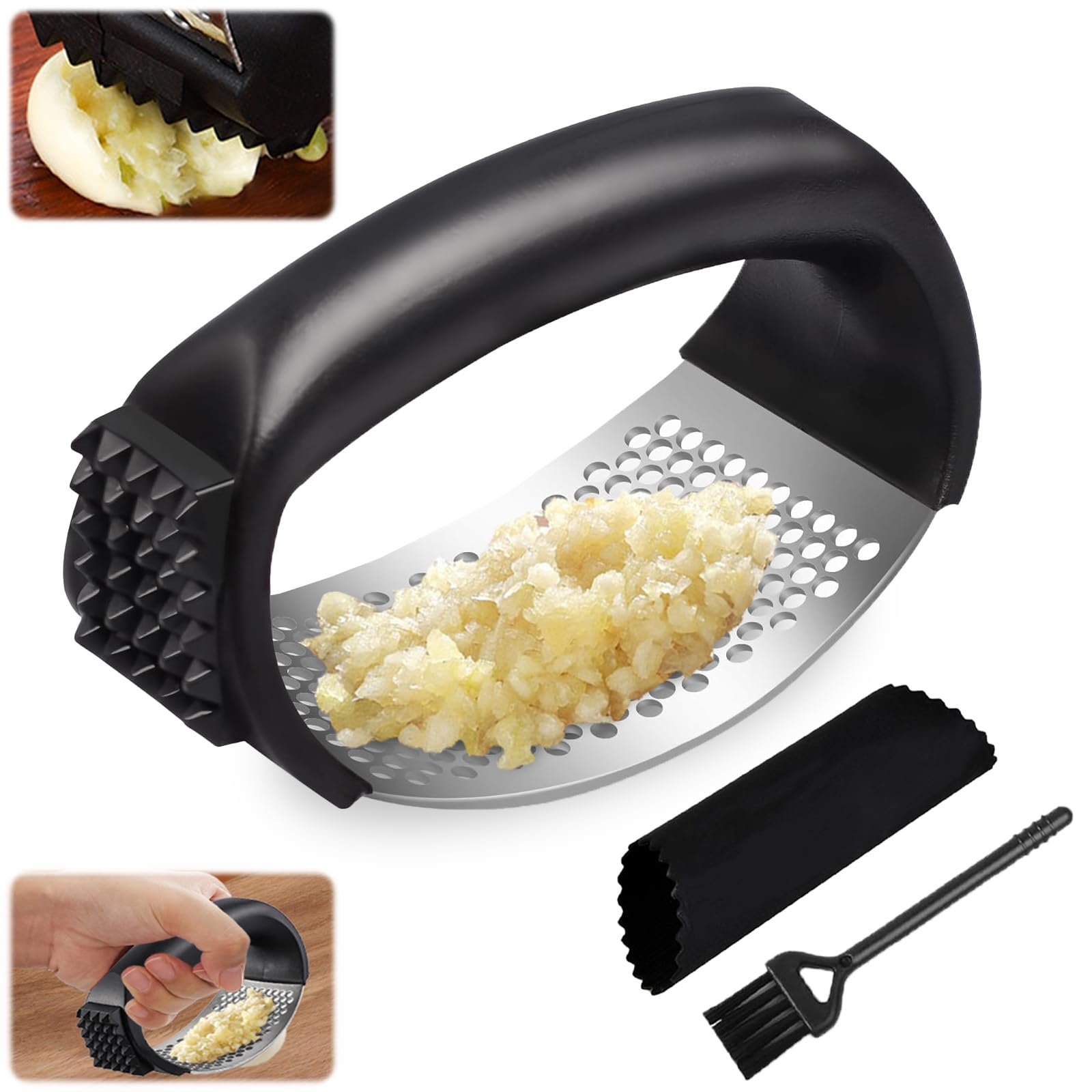 Pressa Per Aglio In Acciaio Inox AOMAIGAD - Con Pelapatate E Spazzola, Per Aglio E Zenzero - Foto 5