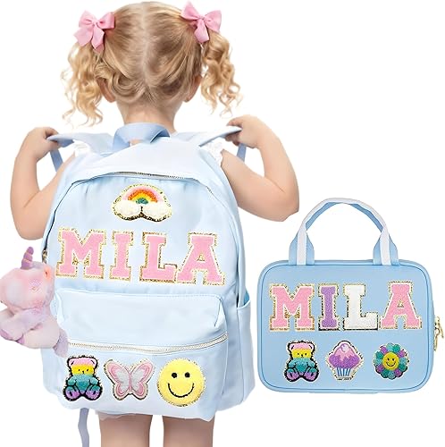 Mochila personalizada para niñas y niños, mochila personalizada de regreso a la escuela con parche de nombre, mochila escolar impermeable de nailon