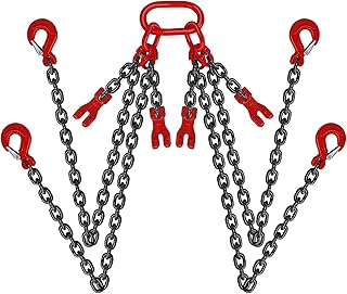 SCIEO Chain Sling 5/16 Inch x 8.2 Ft Quad Leg Lifting Chain with 4 Leg Grab Hooks and Adjusters, G80 Heavy Duty Lift Sling Chains for Engine Hoist 5 Ton Capacity,8.2FT