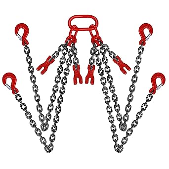 SCIEO Chain Sling 5/16 Inch x 8 Ft Quad Leg Lifting Chain with 4 Leg Grab Hooks and Adjusters, G80 Heavy Duty Lift Sling Chains for Engine Hoist 5 Ton Capacity,8FT