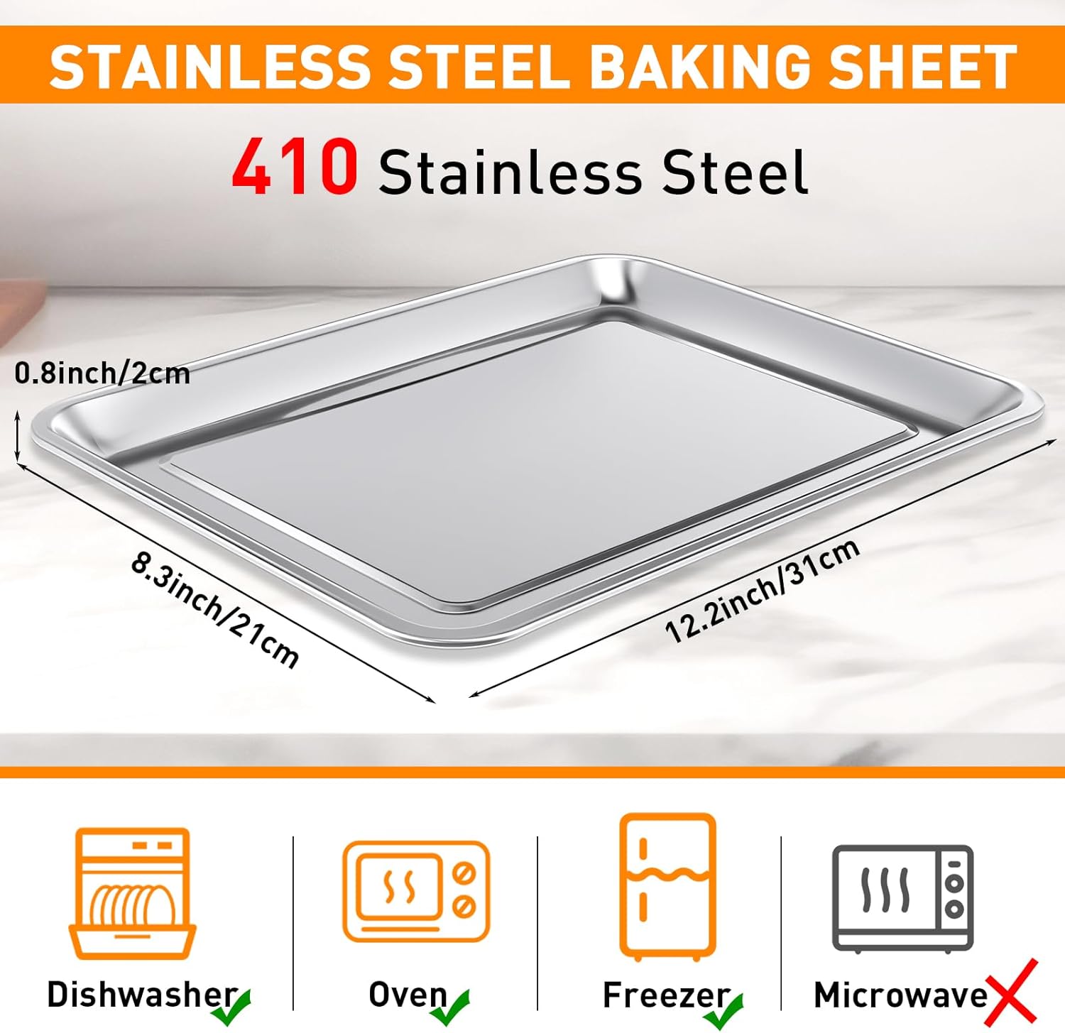 12 Pack Stainless Baking Sheet Cookie Pans 12.2 x 8.3 x 0.8 Inch Metal Serving Trays with Widen Edge Baking Trays Nonstick Cookie Sheet Pan for Bakeware Cooking Serving BBQ