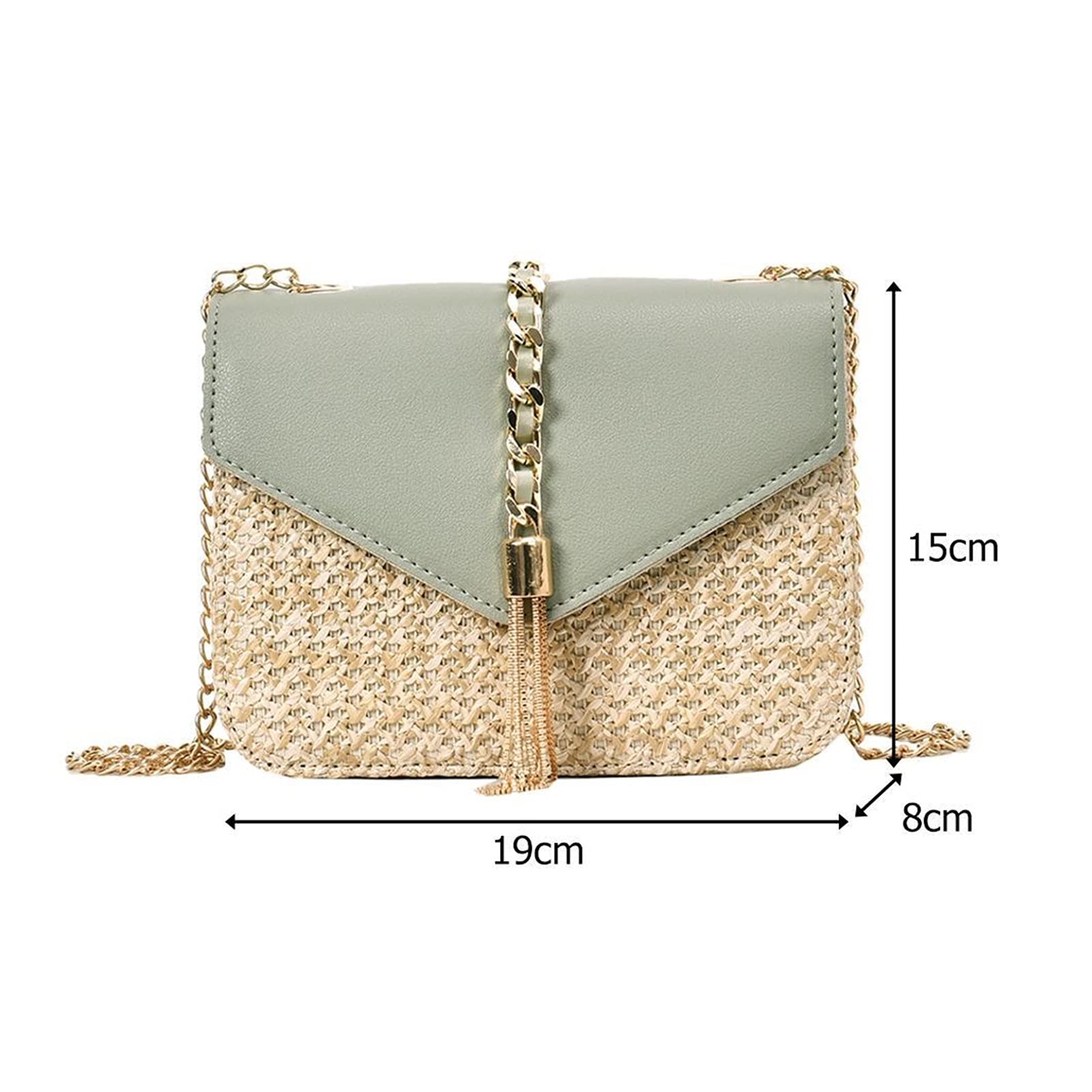 Capazo Playa,Bolsos De Mimbre Bolsas de colgajo de Cadena con Flecos para Mujer de Paja. + PU Bolsas de Crossbody Bolsos de Hombro Messenger Beach Messenger(Black)
