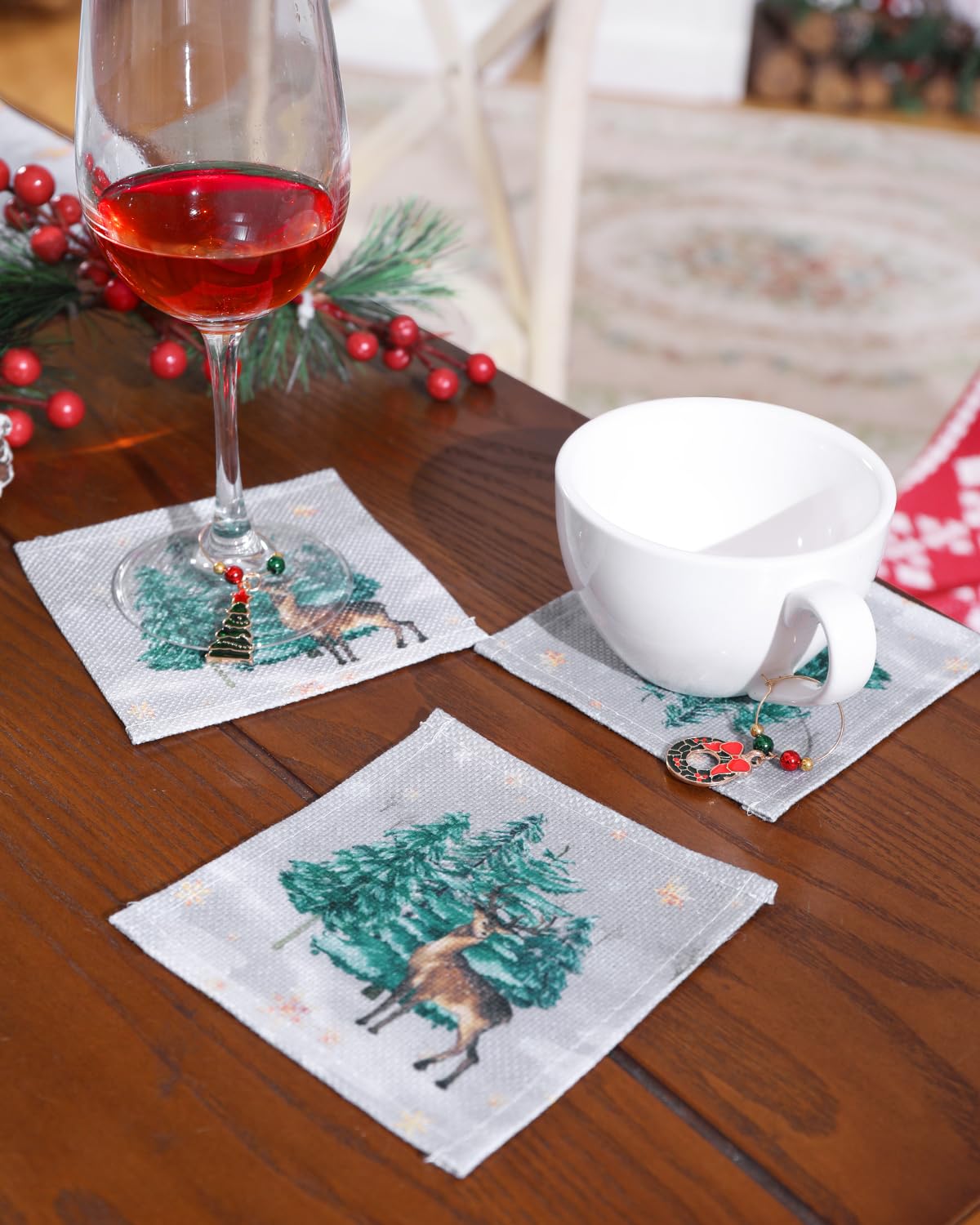 Phestival 17 IN 1 Premium Table Runner, Table Runners for Dinner Table Placemats Sets, Coasters, Wine Glass Charms - Image 3