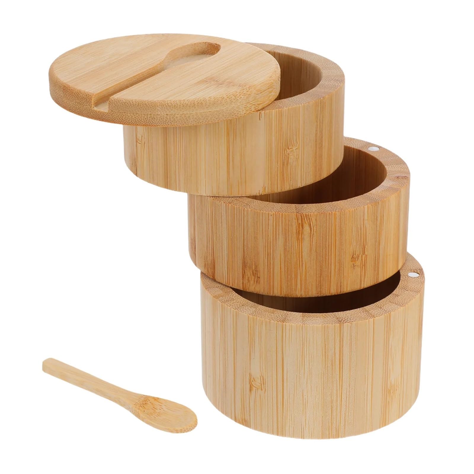 Luoaxinn One Color Wooden Salt Cellar 1Set Salt Container 3-Compartment Seasoning Holder Kitchen Countertop Organizer Sugar Pepper