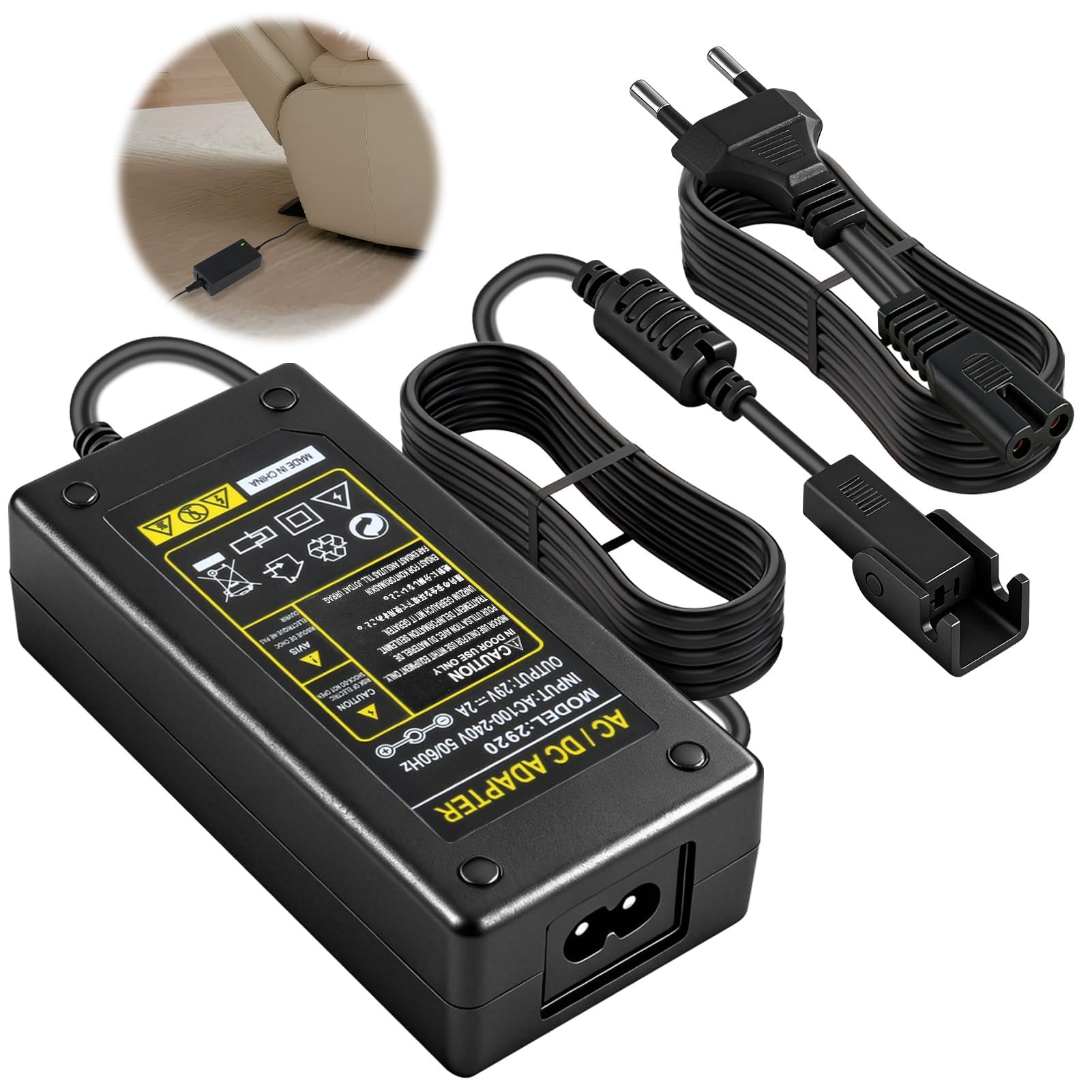 Adaptador Cargador 29V 2A Transformador Reclinable Eléctrico Adaptador de 29V 2A CA/CC Fuente de alimentación de Silla Elevadora para sofá ZBHWX-A290020-A HXY-270V2220A KDDY008B OKIN con Cable — view 8