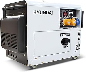 Hyundai Silenced Standby Diesel Generator 5.2kW/ 6.5kVA, Electric Start & Single Phase Low noise sound attenuated canopy with large 13L fuel tank