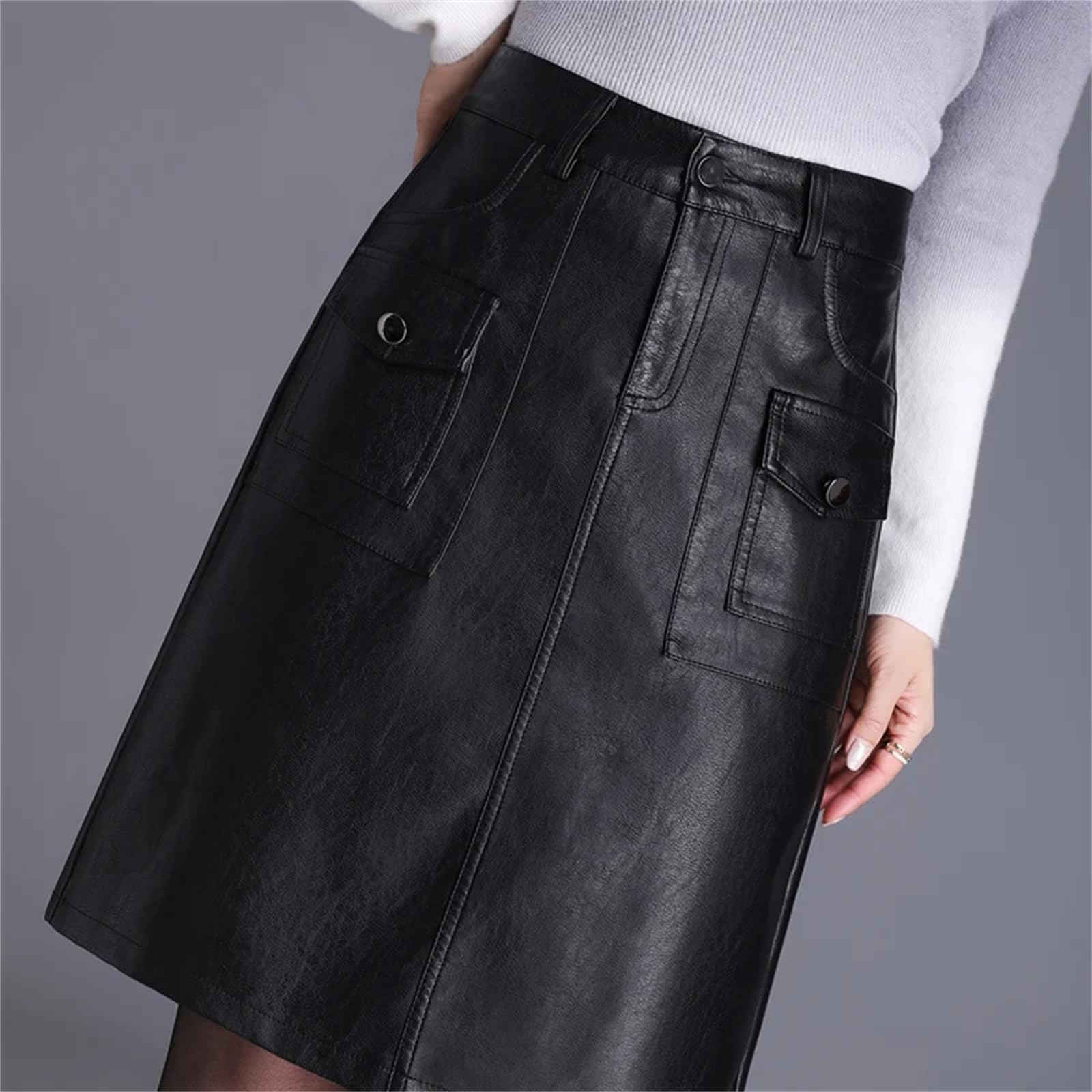 Falda corta de piel sintética para mujer, elegante falda corta de invierno de cintura alta