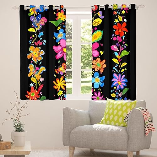 Miniatura 52 de Erosebridal Cortinas retro de los años 60 y 70 de 84 x 63 pulgadas, cortinas opacas rústicas de flores psicodélicas para hombre y mujer, diseño