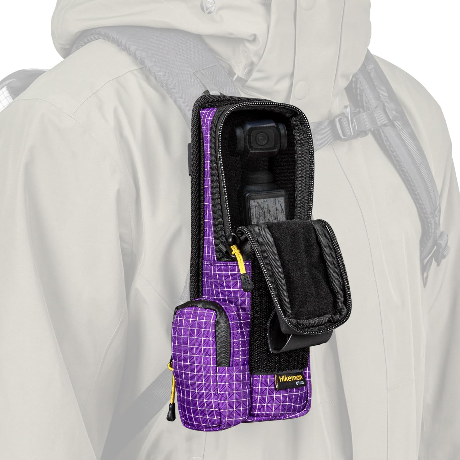 Osmo Pocket 3 用 バックパックマウント 収納ケース リュックにつける 登山 ショルダーマウント リュックに取り付け ショルダーポーチ 登山 保護ケース 高撥水加工 軽量 登山 旅行 外出 (パープル)