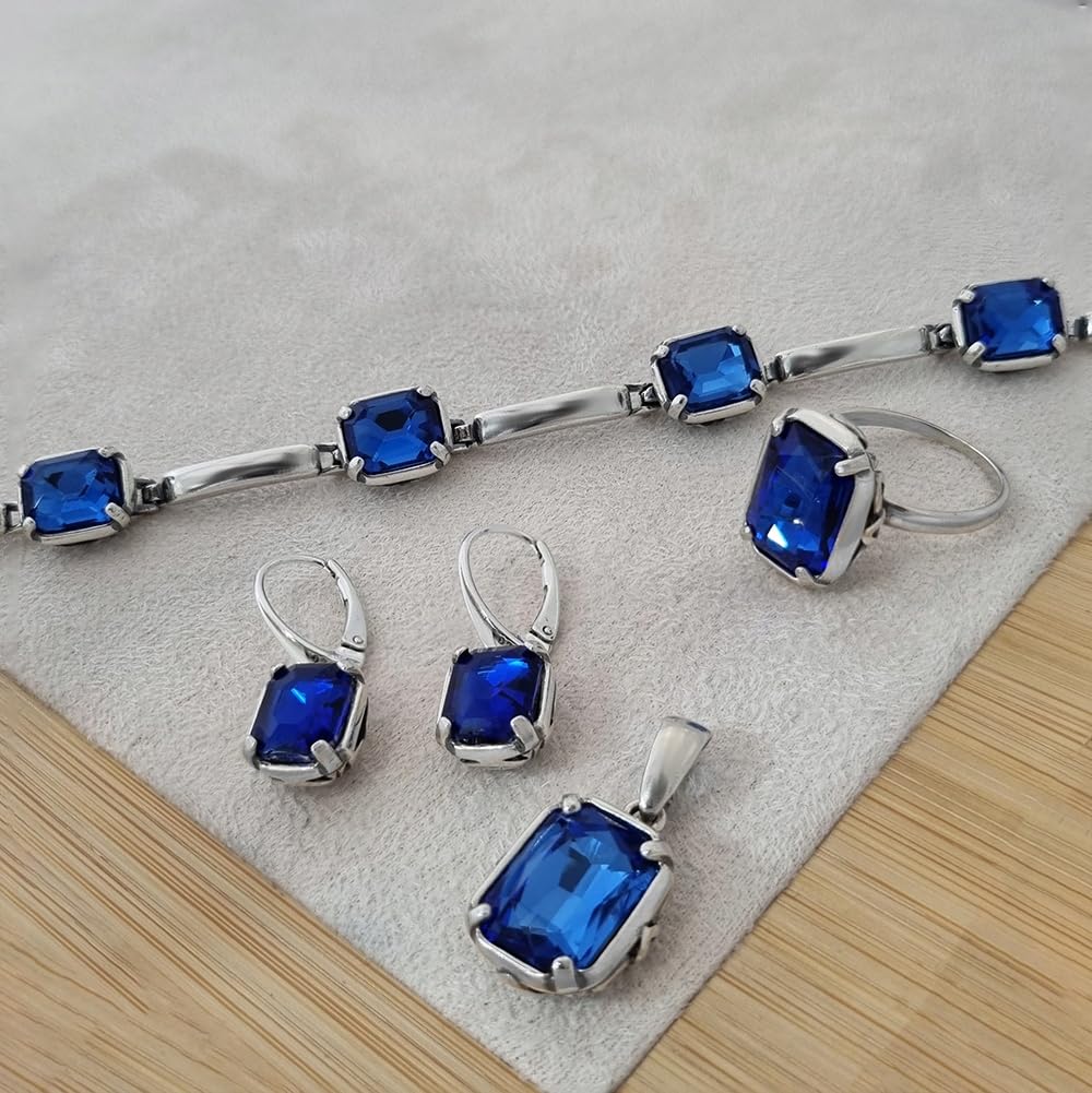 925 Sterling Silber Ringe Blauer Kristall Ring Elegant Modern Handgefertigt Damen Herren Silberring Poliert Stilvoll Filigran Schmuck Accessoire Größe 57