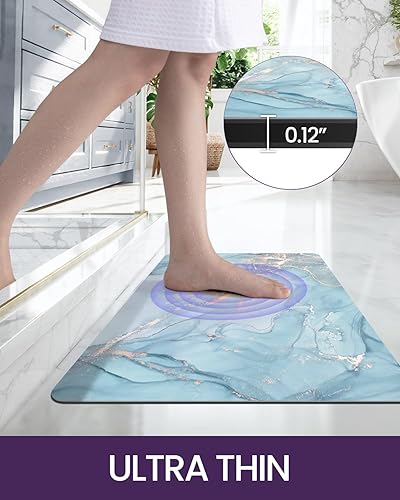 Miniatura 7 de DEXI Alfombra de baño ultra fina, antideslizante para suelo de ducha, absorbente, de secado rápido, de mármol, perfil bajo, 17 x 32 pulgadas, color