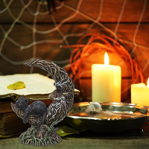 Miniatura 6 de Pacific Giftware Gato negro en la luna con luz LED, decoración gótica coleccionable de poliresina para el hogar, 6.5 pulgadas x 3.93 pulgadas x 8.34